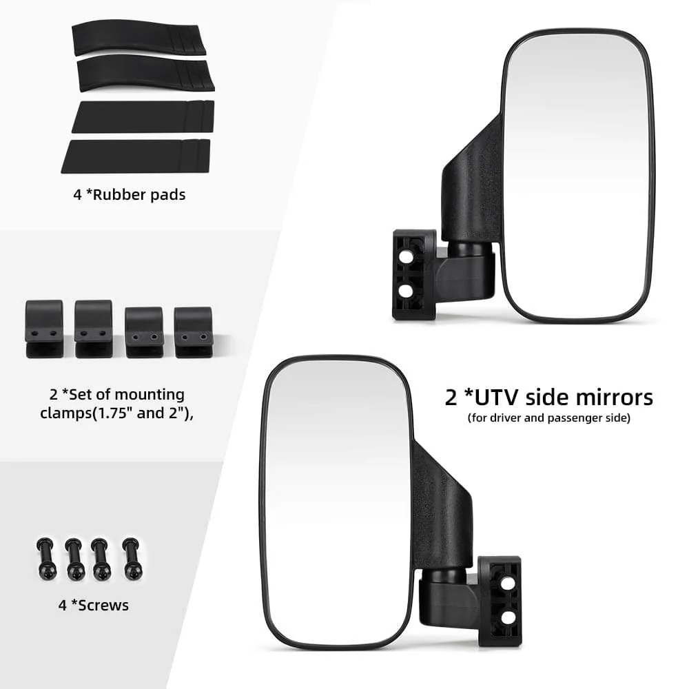UTV Adjustable Rear View Mirror & Side Mirrors for 1.75"-2" Round Tube - Image 6