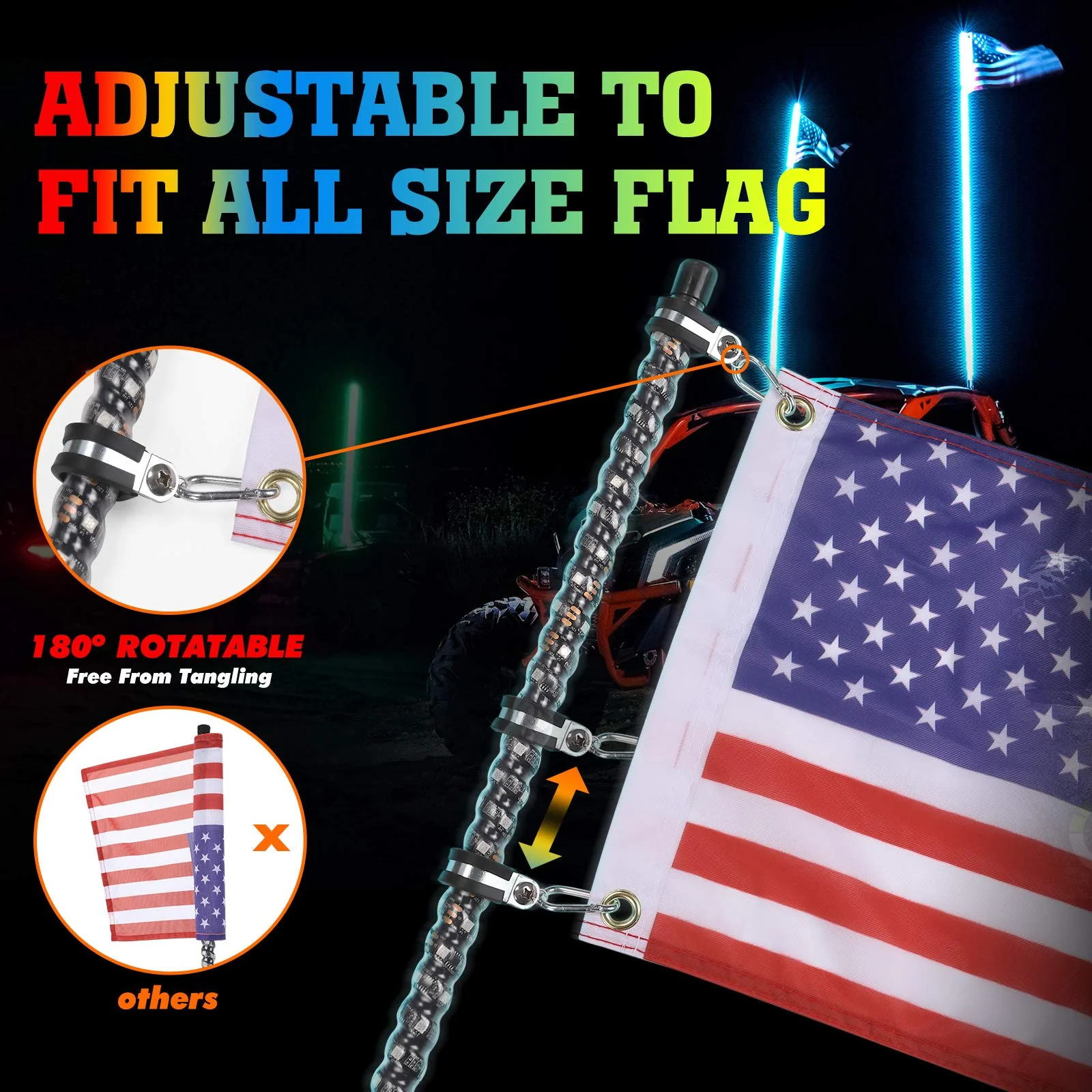 UTV 4FT RGB Spiral Whip Lights with a Free Spring Base - Image 7