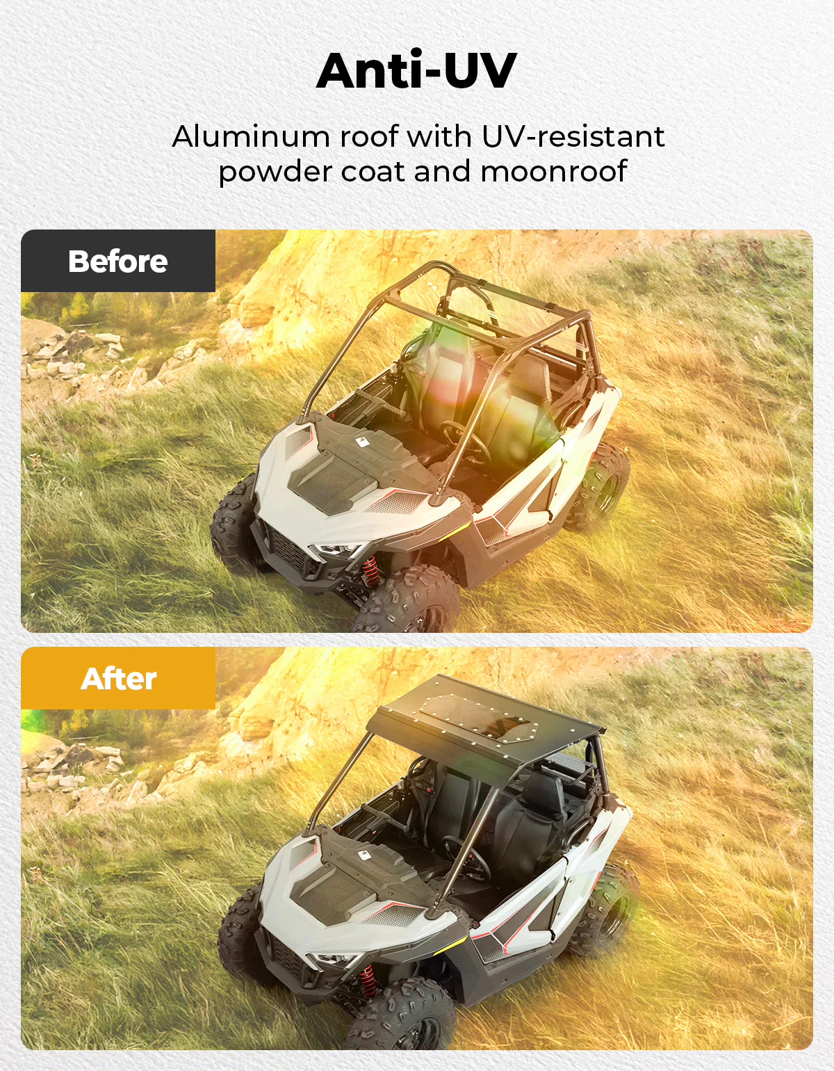 UTV Aluminum Roof with Fixed Sunroof for Polaris RZR 200 2022-2025 - Image 2