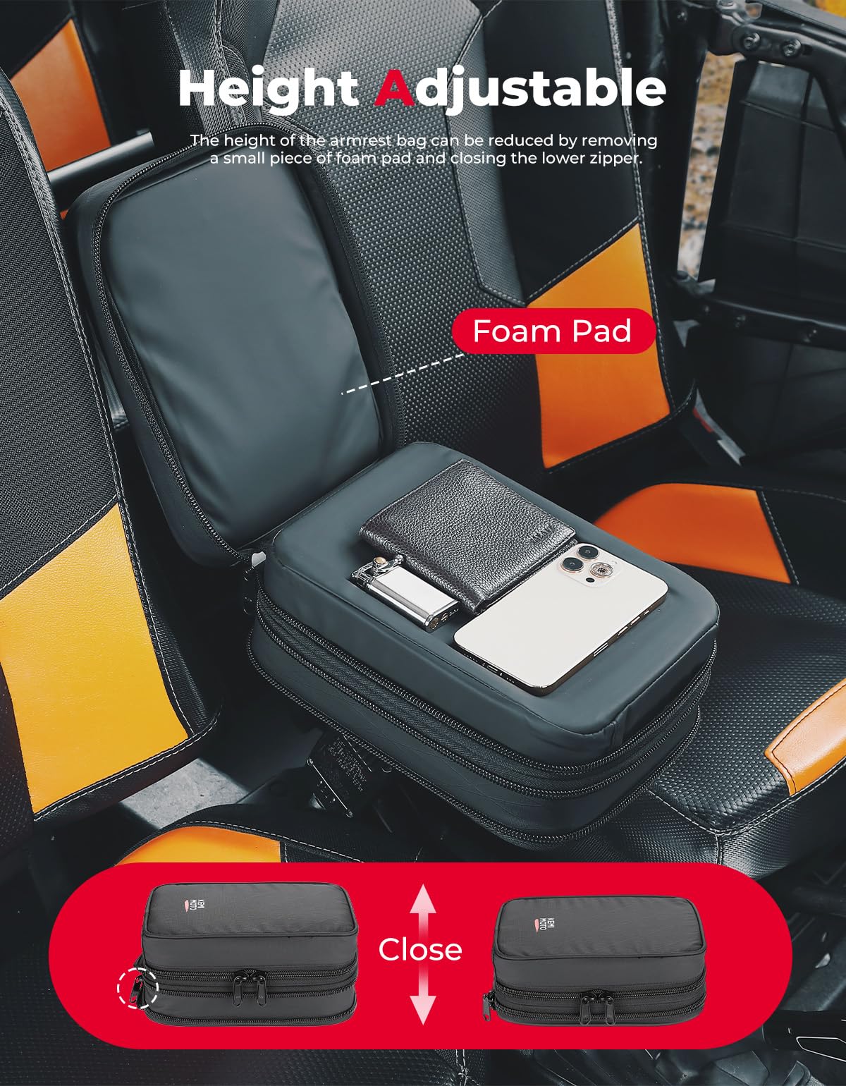 UTV Armrest Safe Storage Bag for Polaris RZR 900 S 1000 XP Turbo Trail - Image 2