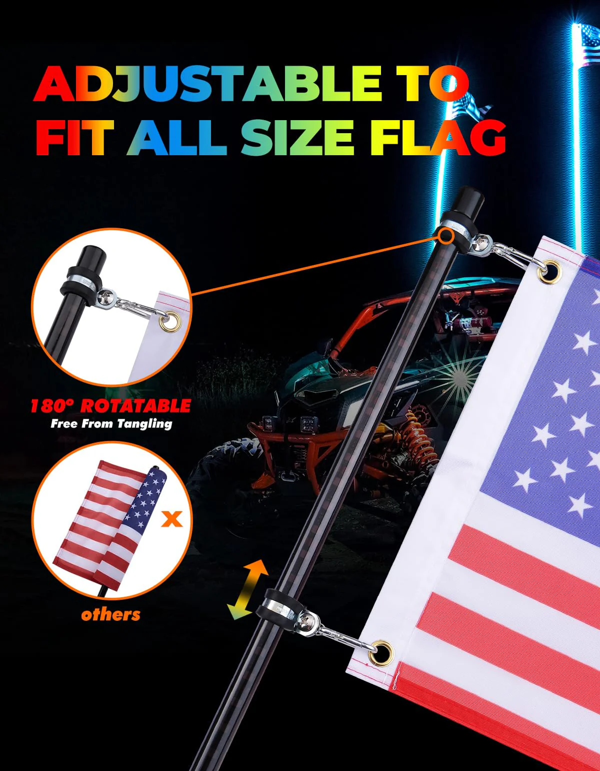 UTV 2pcs 3ft / 4ft Whip Lights with Spring Base for X3 / RZR - Image 9