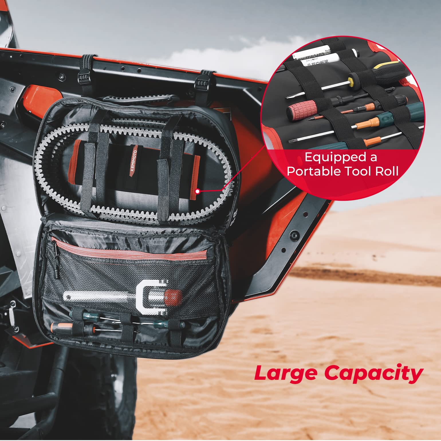 UTV ATV Drive Belt Storage Bag with Tool Roll for Can-Am, Polaris - Image 2