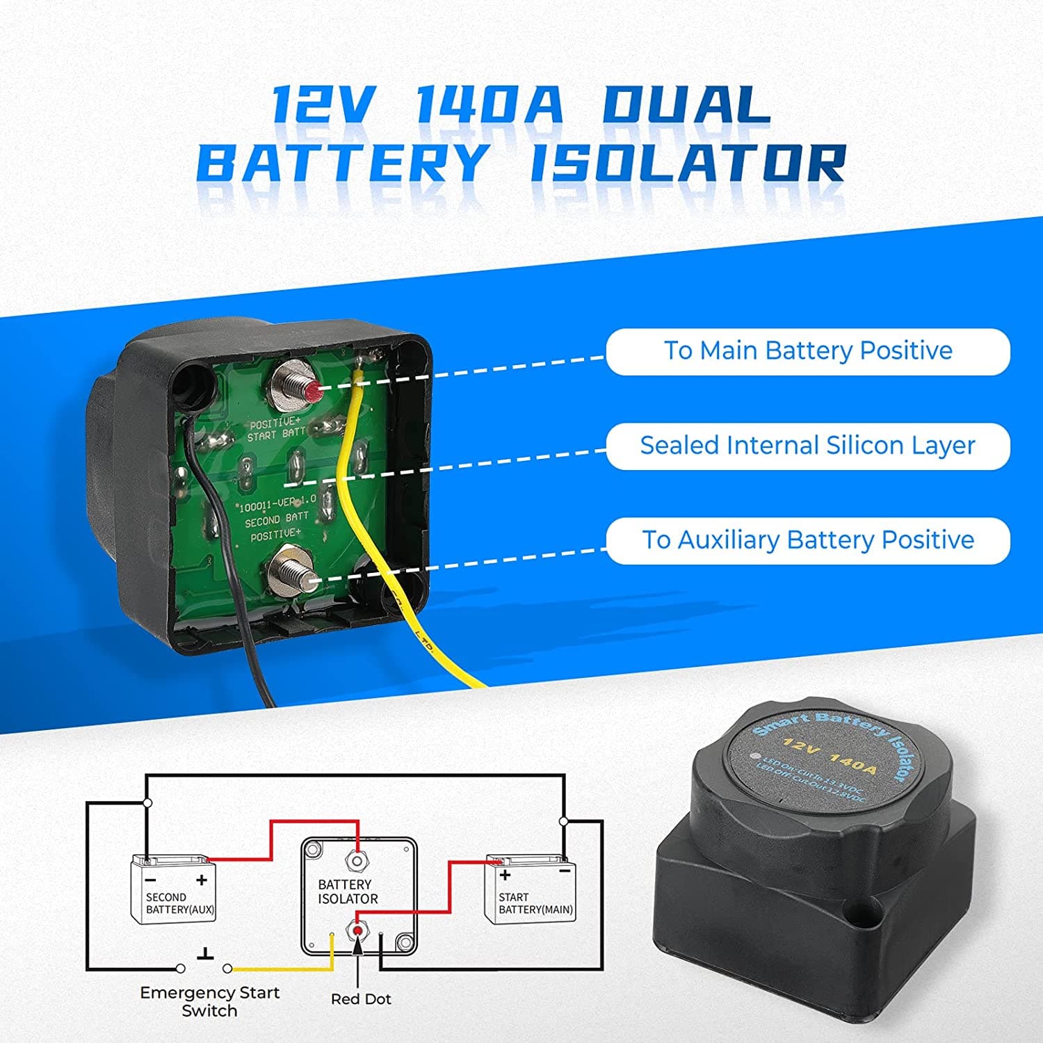 UTV ATV Dual Battery Isolator Kit 12V 140AMP - Image 3