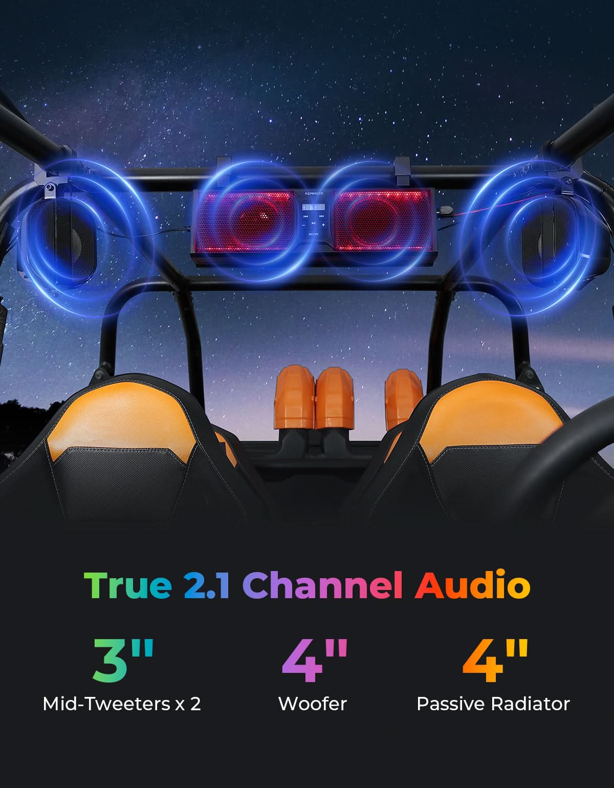 2.1CH 17" SoundBar Bluetooth For Polaris  Can am UTV/ATV Universal with RGB Lights 1''-2'' Roll Bar - Image 3