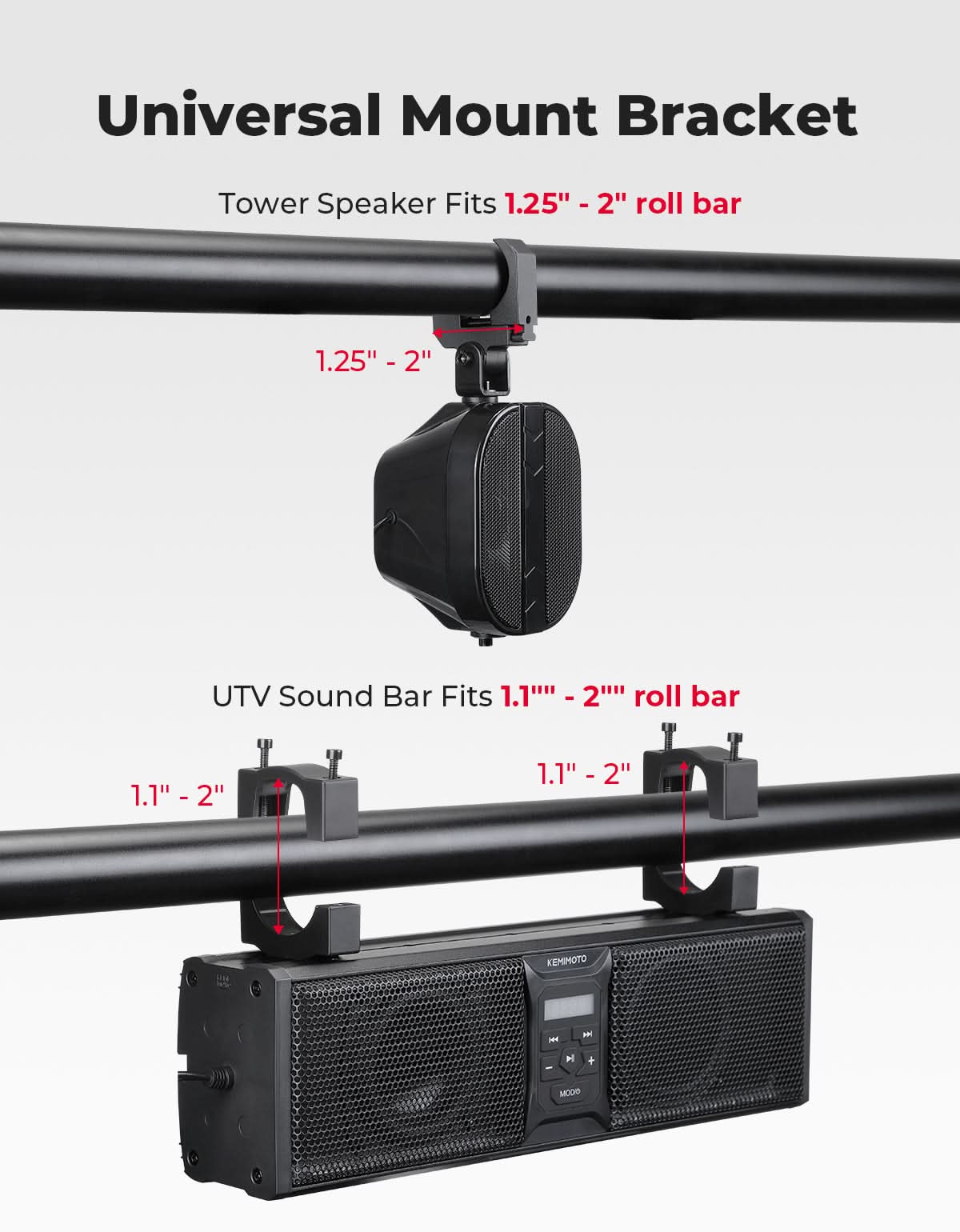 2.1CH 17" SoundBar Bluetooth For Polaris  Can am UTV/ATV Universal with RGB Lights 1''-2'' Roll Bar - Image 6