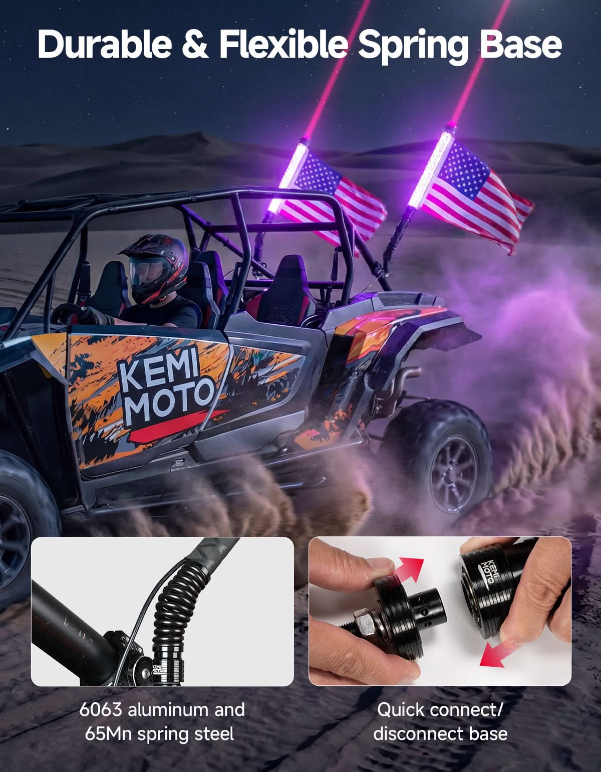 UTV/ATV Universal 2-in-1 2PCS 2FT RGB Whipless LED Whip Lights - Image 6