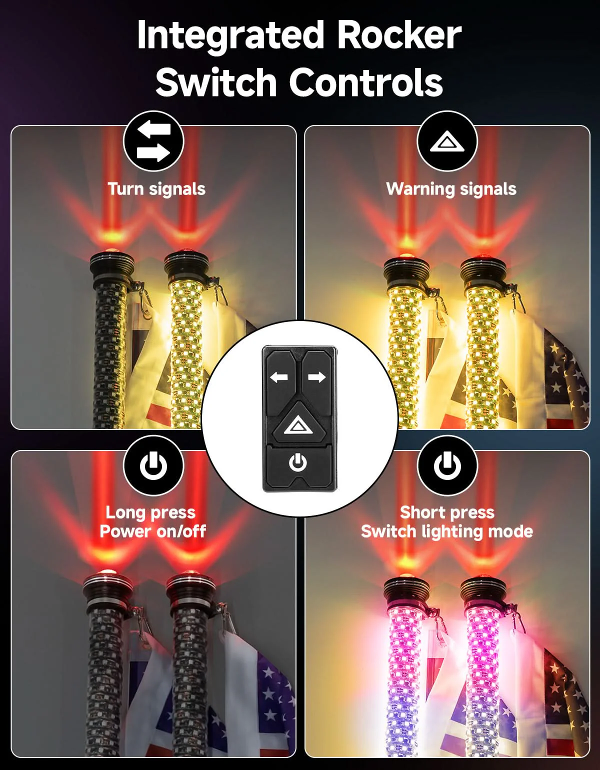 UTV/ATV Universal 2-in-1 2PCS 2FT RGB Whipless LED Whip Lights - Image 7