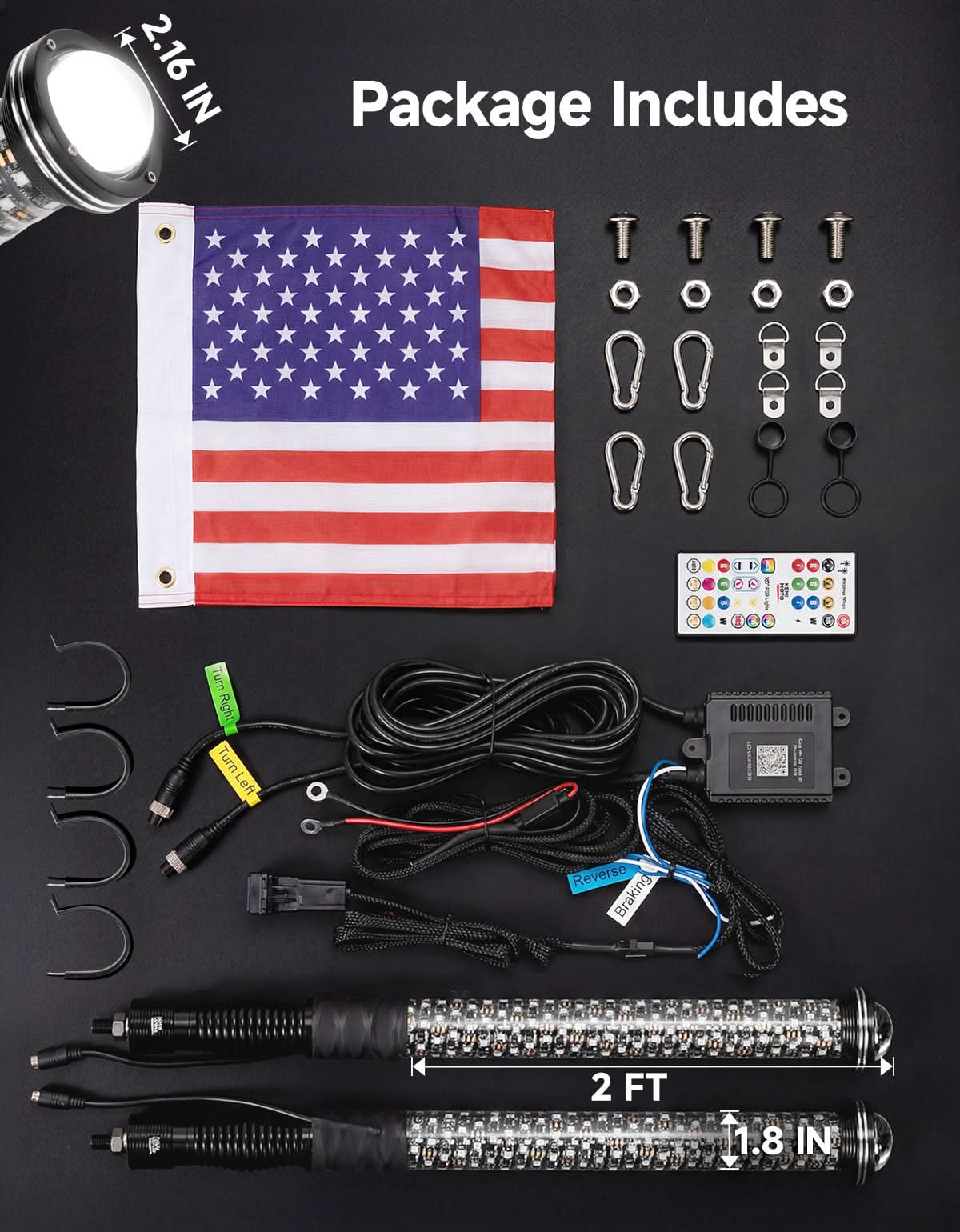 UTV/ATV Universal 2-in-1 2PCS 2FT RGB Whipless LED Whip Lights - Image 9