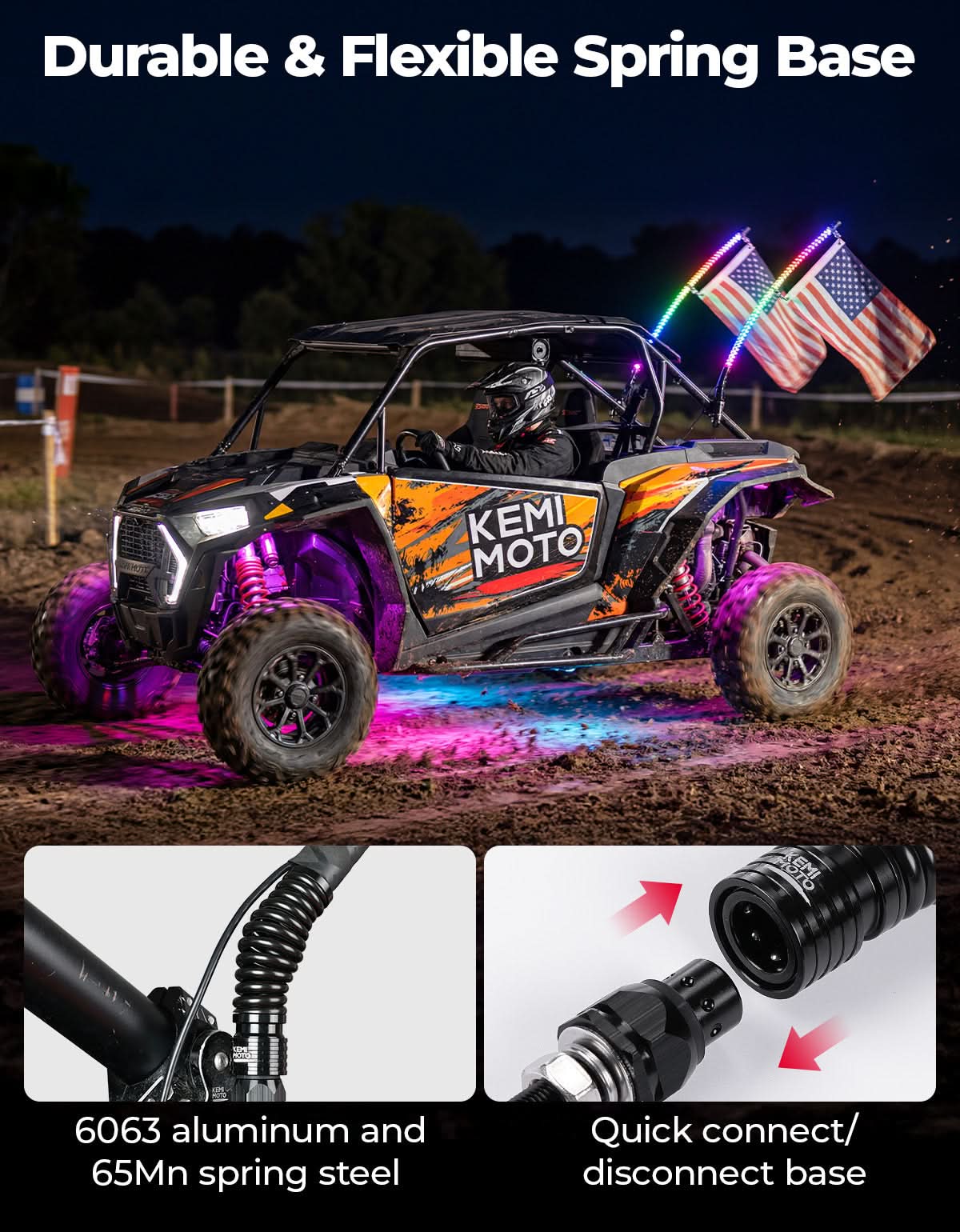 UTV/ATV Universal 3FT LED Whip Lights & Rock Lights Combo - Image 6