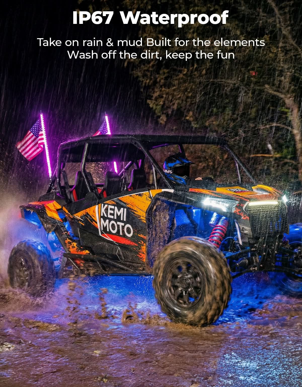 UTV/ATV Universal 3FT LED Whip Lights & Rock Lights Combo - Image 8