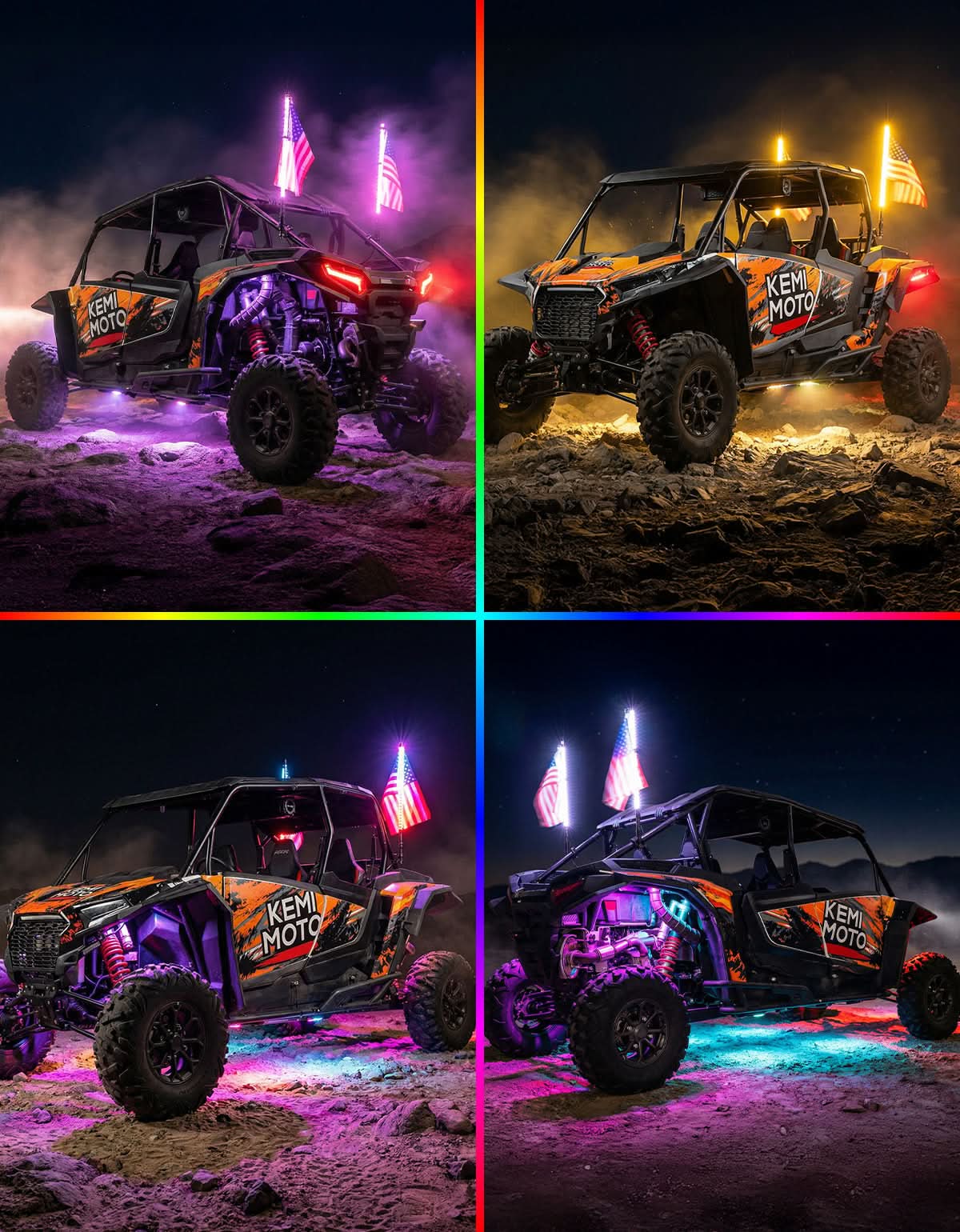 UTV/ATV Universal 3FT LED Whip Lights & Rock Lights Combo - Image 9