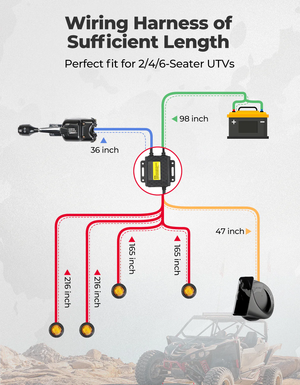 UTV/ATV Universal Turn Signal Kit with Column Switch & Horn - Image 3