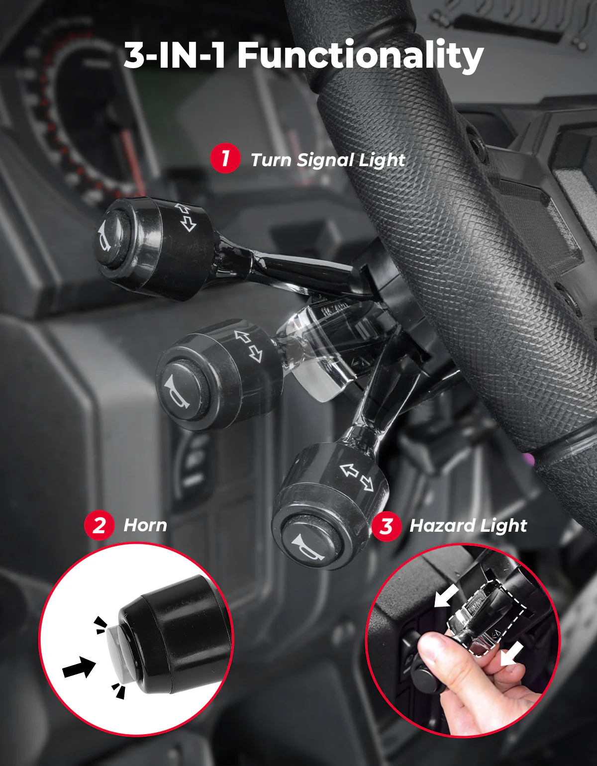 UTV/ATV Universal Turn Signal Kit with Column Switch & Horn - Image 5
