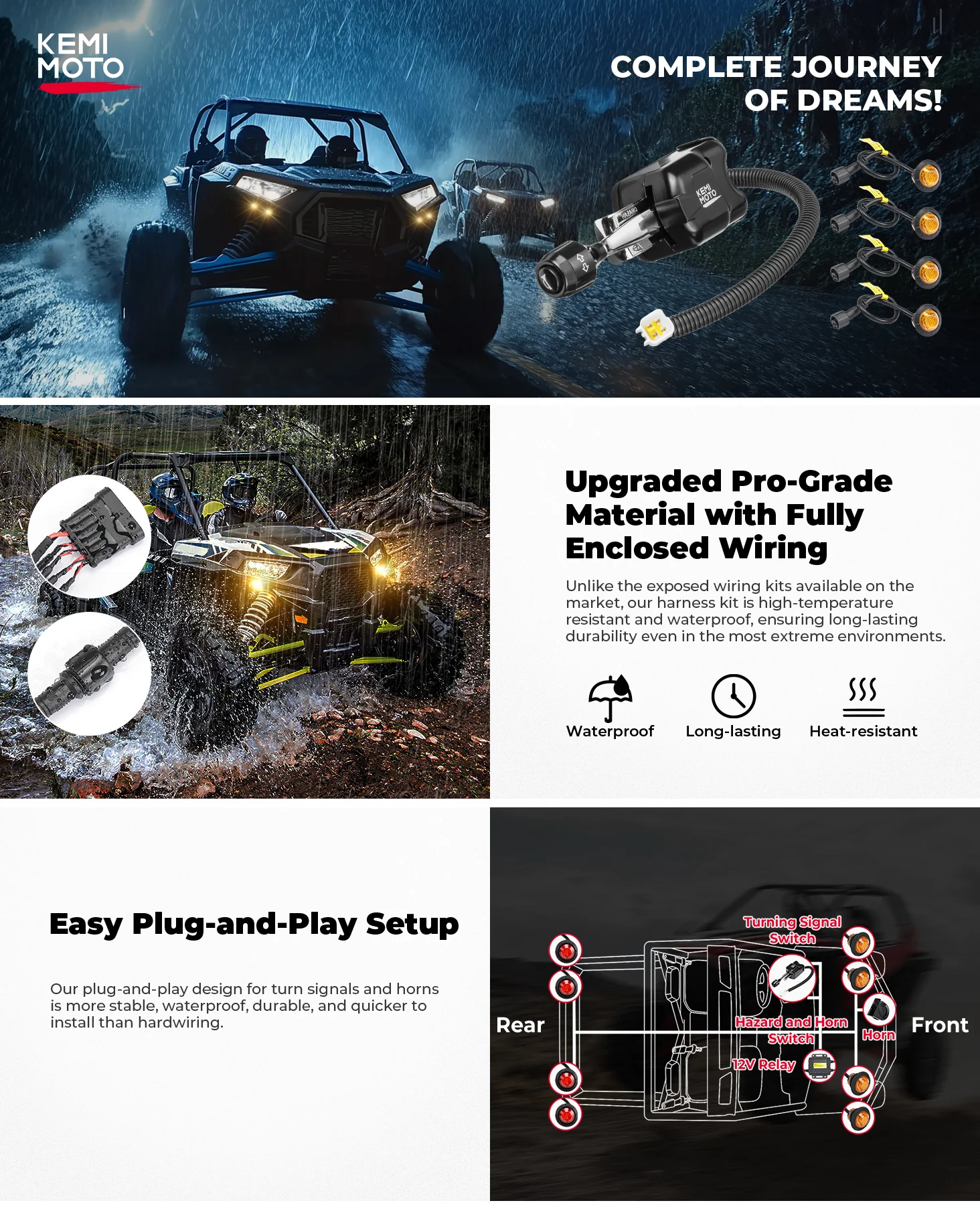 UTV/ATV Universal Turn Signal Kit with Column Switch & Horn - Image 8