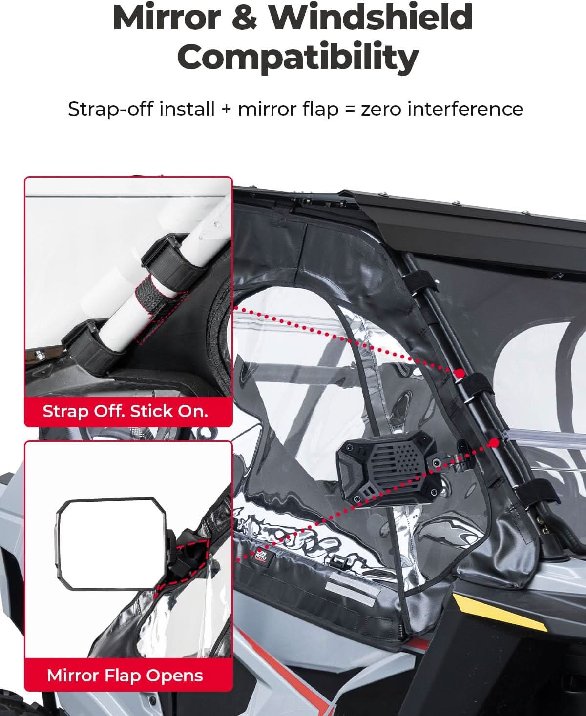 UTV Cab Enclosure Upper Doors for 2022-2025 Polaris RZR 200 - Image 4