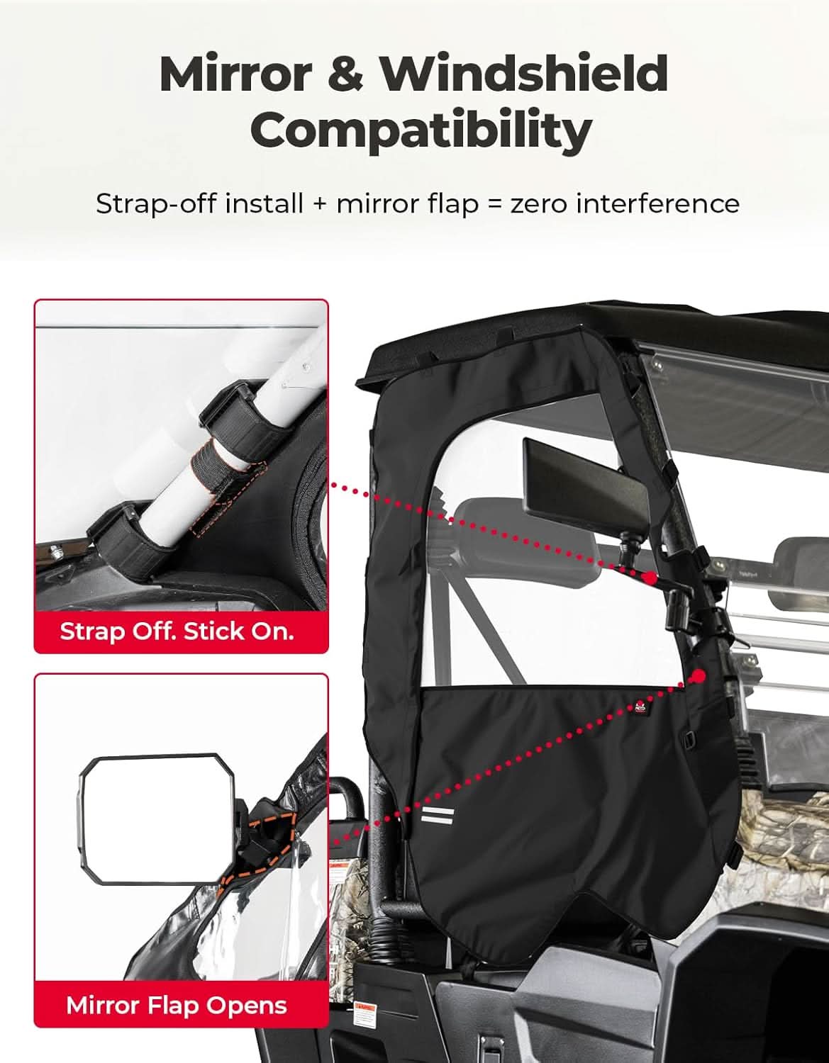 UTV Cab Enclosure Waterproof 1680D Soft Side Doors for Hisun, Axis, Coleman, Massimo MSU 500 - Image 3