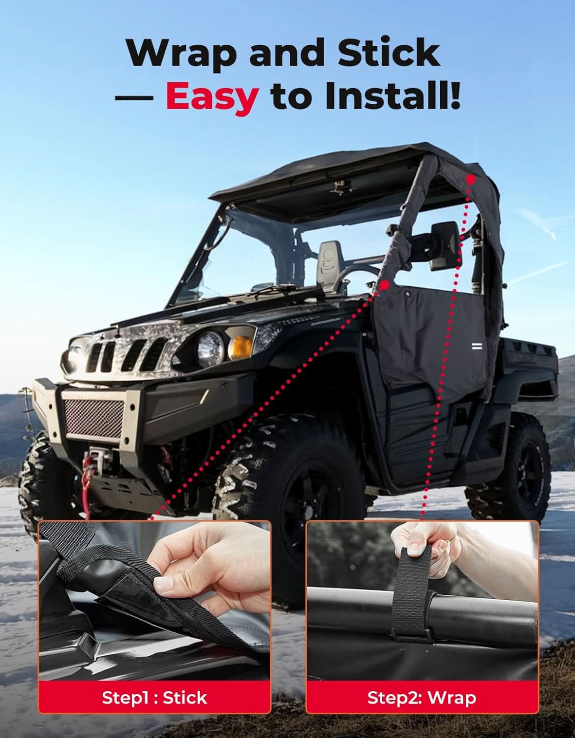 UTV Cab Enclosure Waterproof 1680D Soft Side Doors for Hisun, Axis, Coleman, Massimo MSU 500 - Image 5
