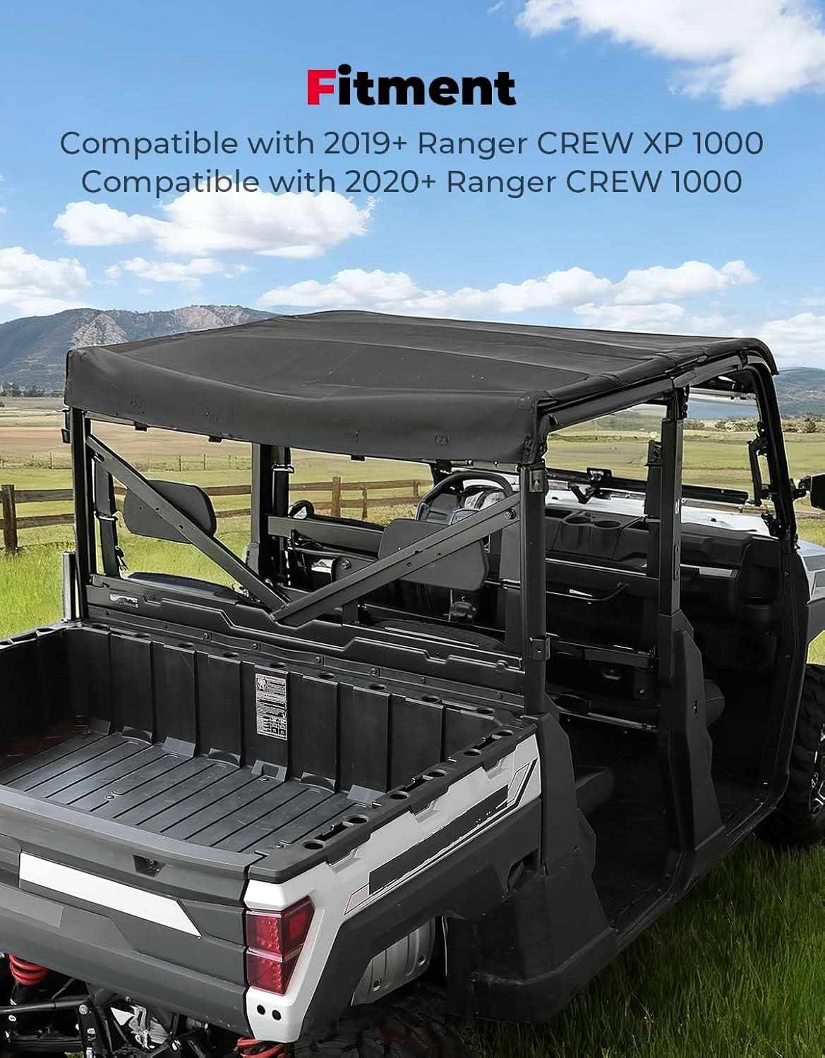 UTV Crew Roof Soft Top for Polaris Ranger Crew XP 1000/Crew 1000 2019-2026 - Image 2