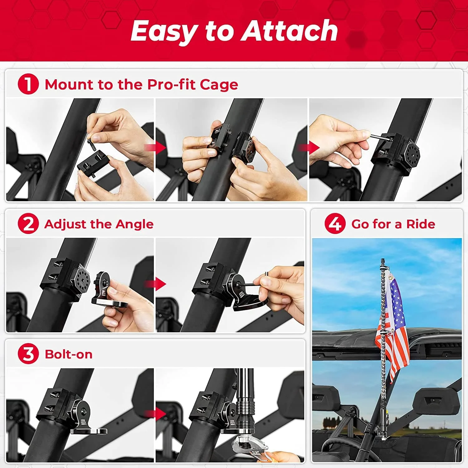 UTV Whip Light Flag Mount for Pro-fit Cage - Image 7