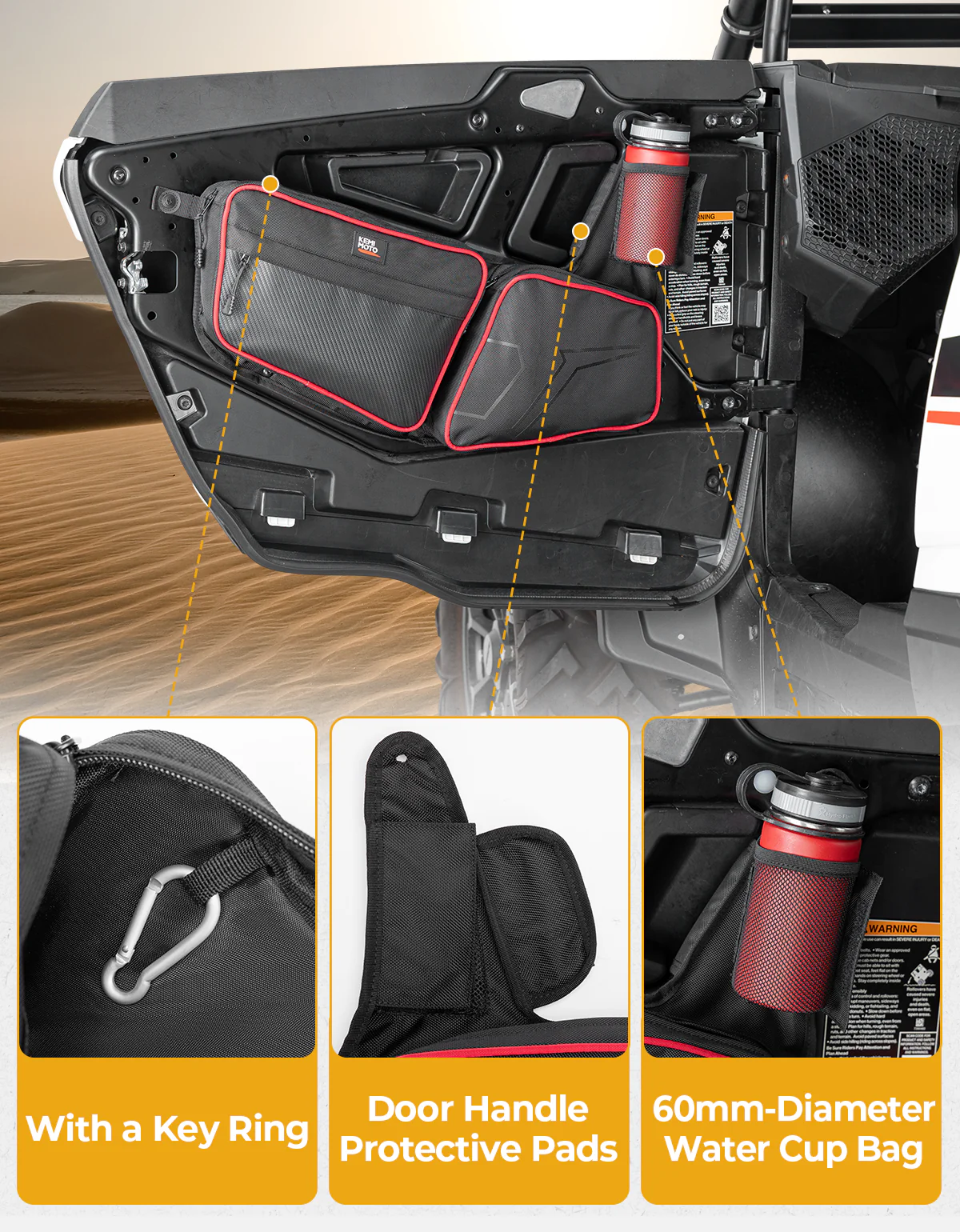 UTV Front Side Door Bags for Polaris RZR, Red - Image 6