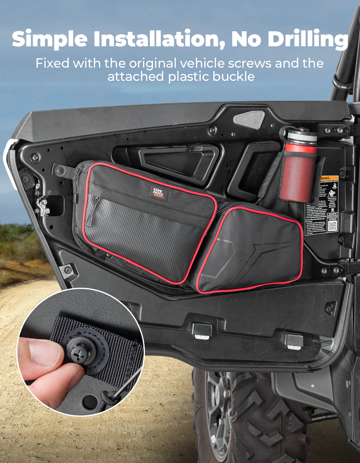 UTV Front Side Door Bags for Polaris RZR, Red - Image 7