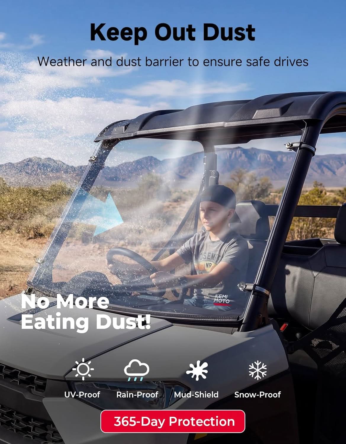 UTV Front Windshield Scratch-Resistant for Polaris Ranger 150 EFI Youth 2018+ - Image 2