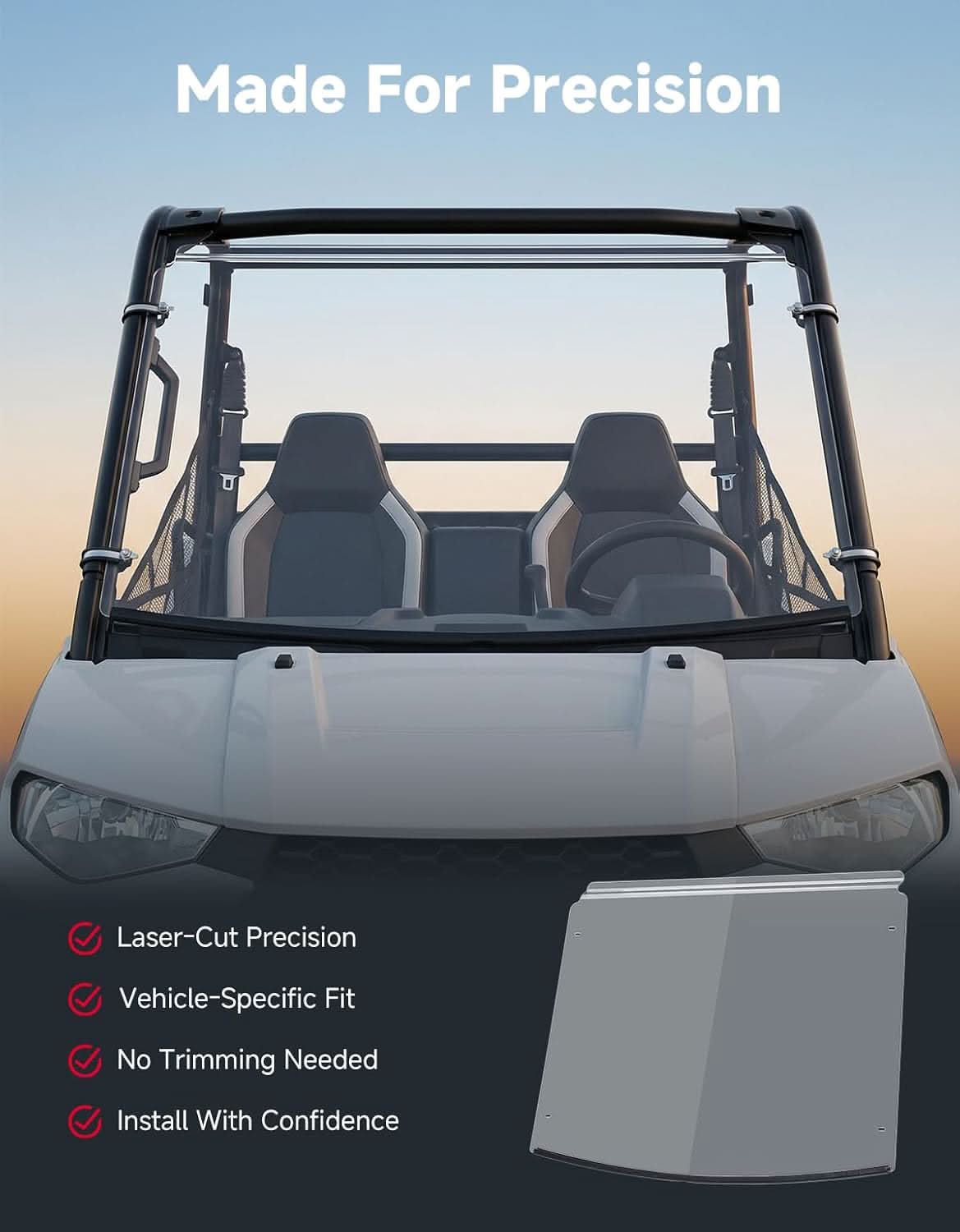 UTV Front Windshield Scratch-Resistant for Polaris Ranger 150 EFI Youth 2018+ - Image 6