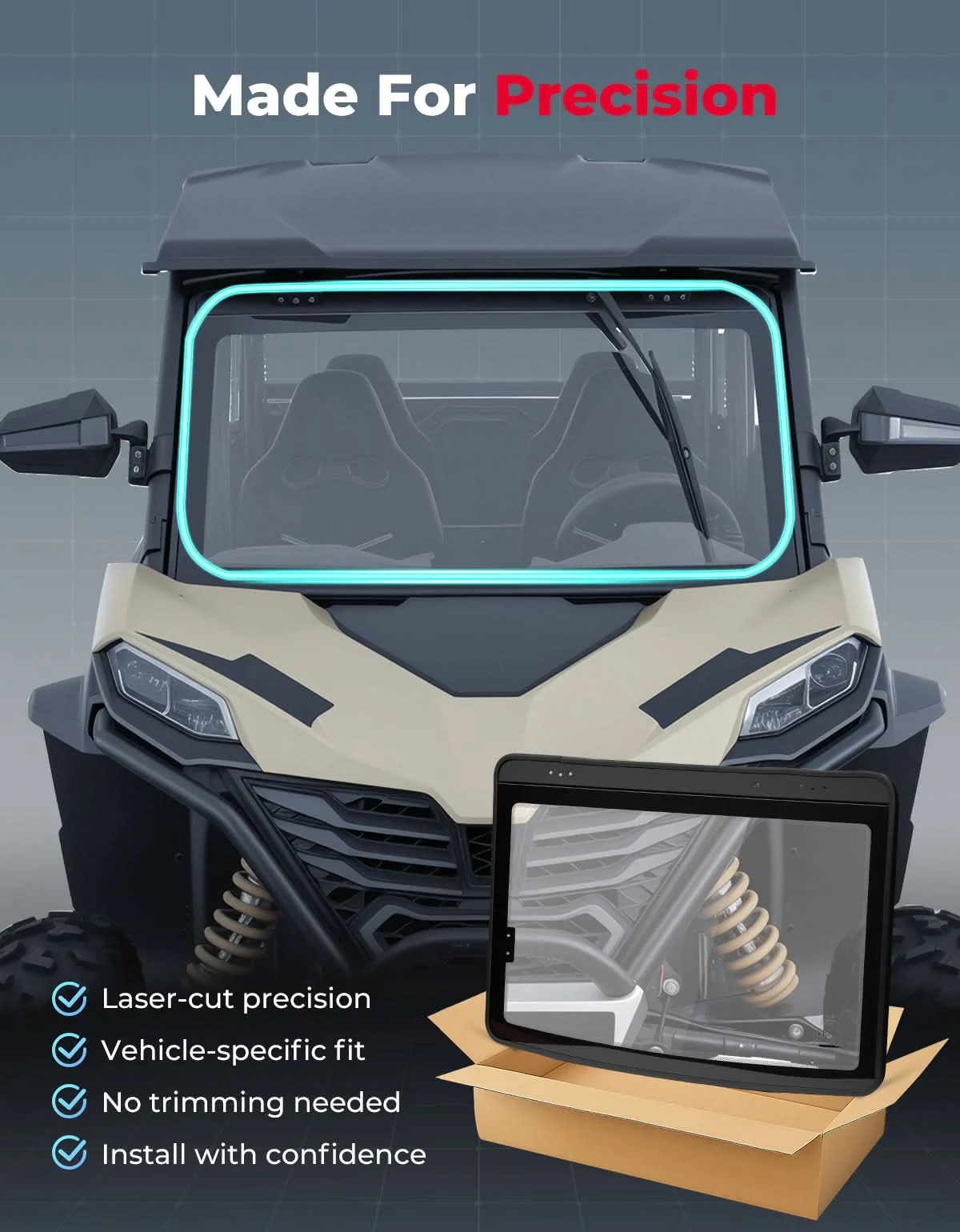 UTV Glass Windshield with Wiper For CFMOTO ZForce 950| ZForce 800(2023+) - Image 4