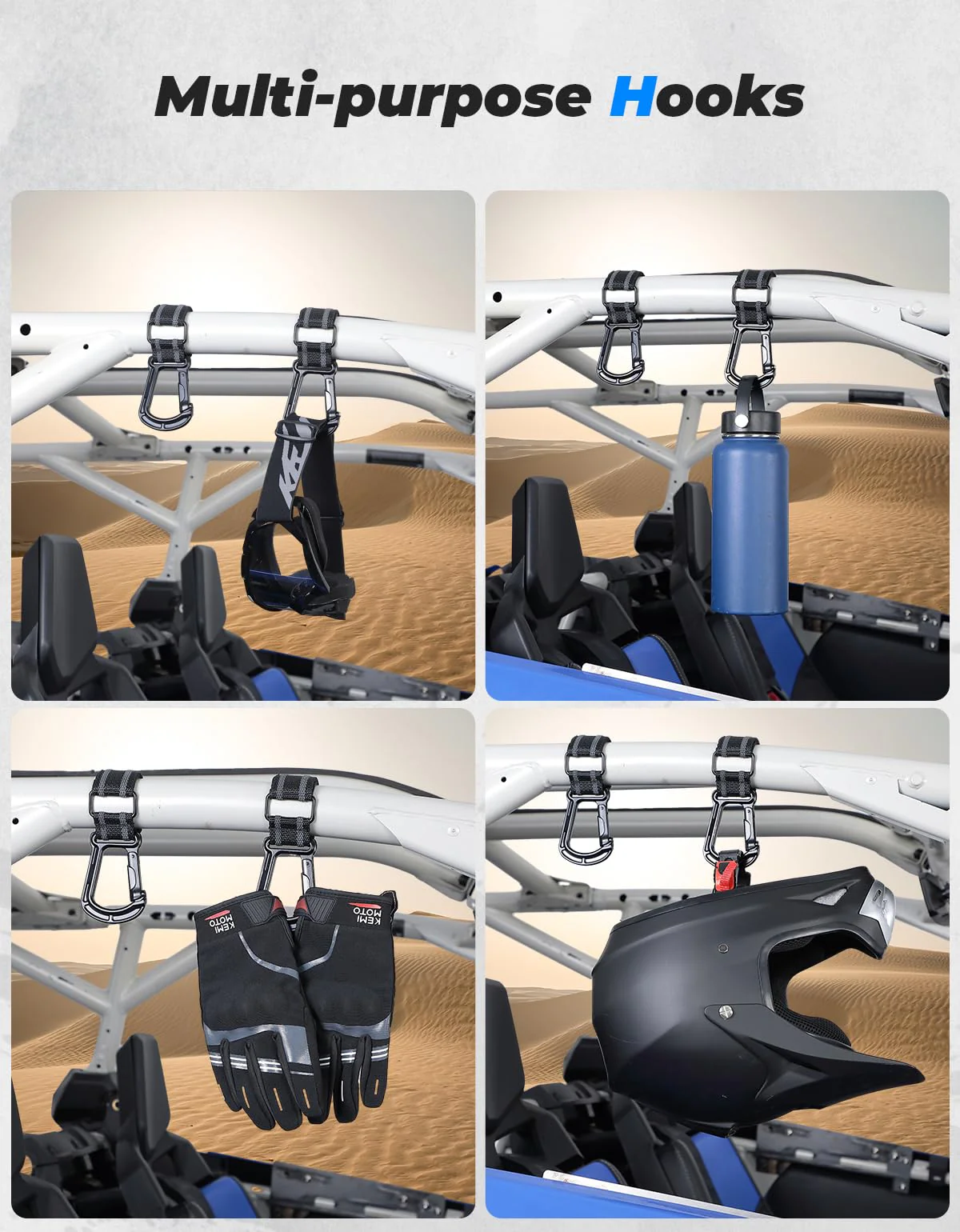 2 pcs UTV Helmet Hanger Hook fits 1.5" -2.0" Roll Bar for Polaris RZR, Can Am - Image 2