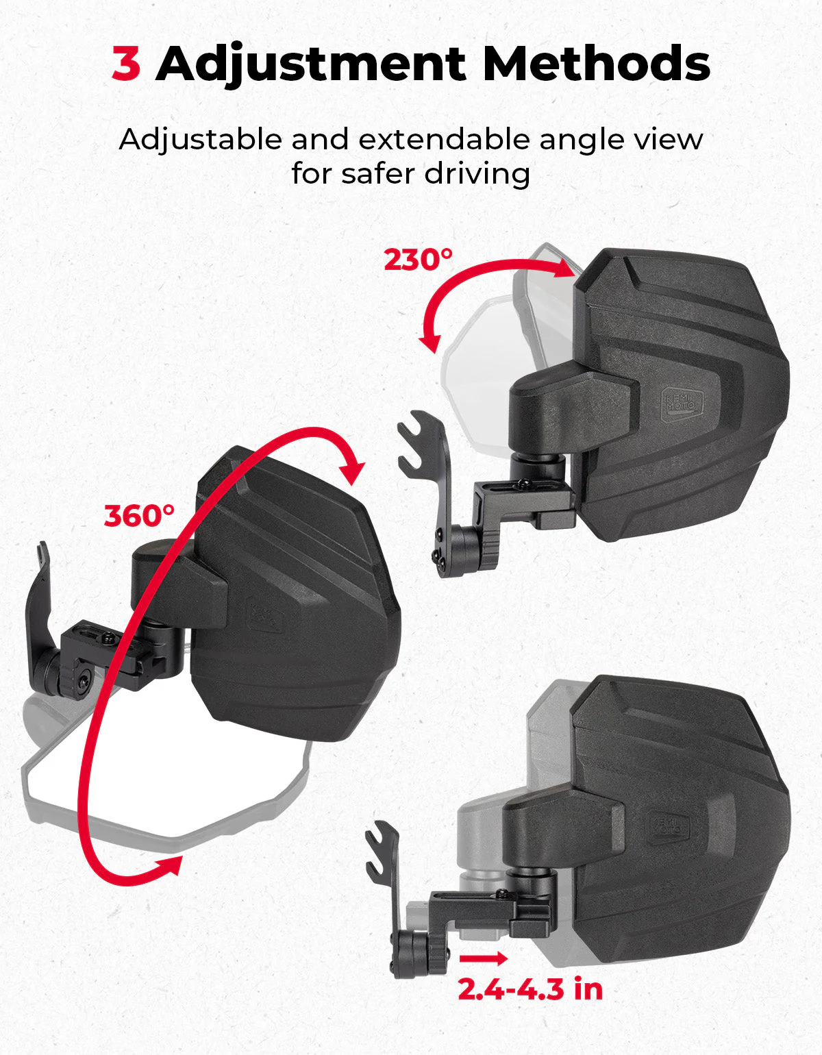 UTV Large Side Mirrors for Polaris General 1000/ XP 1000/4 1000/ XP 4 1000 2016-2026 - Image 3