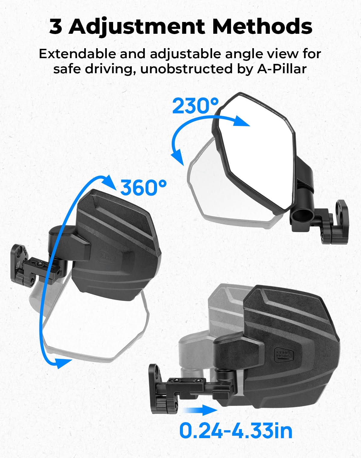 UTV Large Side Mirrors For Polaris Ranger|Crew XP 1000 2018-2025 - Image 3