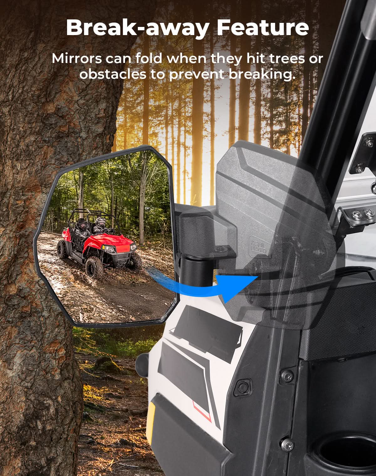 UTV Large Side Mirrors For Polaris Ranger|Crew XP 1000 2018-2025 - Image 5