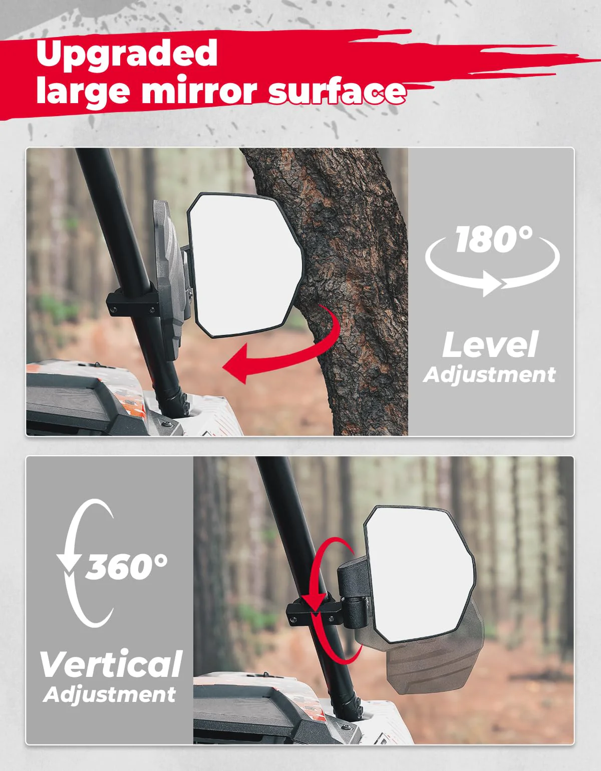 UTV Universal Large View Side Mirrors for 1.65"-2" Roll Bar - Image 5