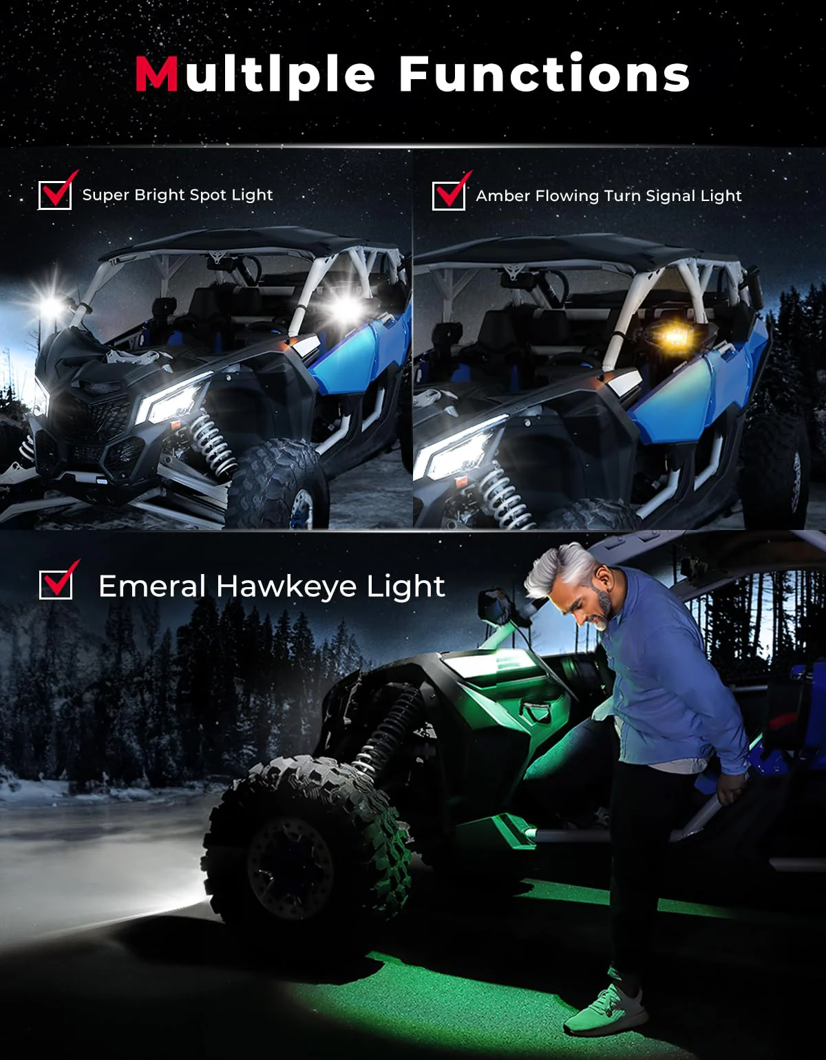 UTV LED Lighted Side Mirrors with Flowing Turn Signal for Polaris General XP 1000 - Image 2