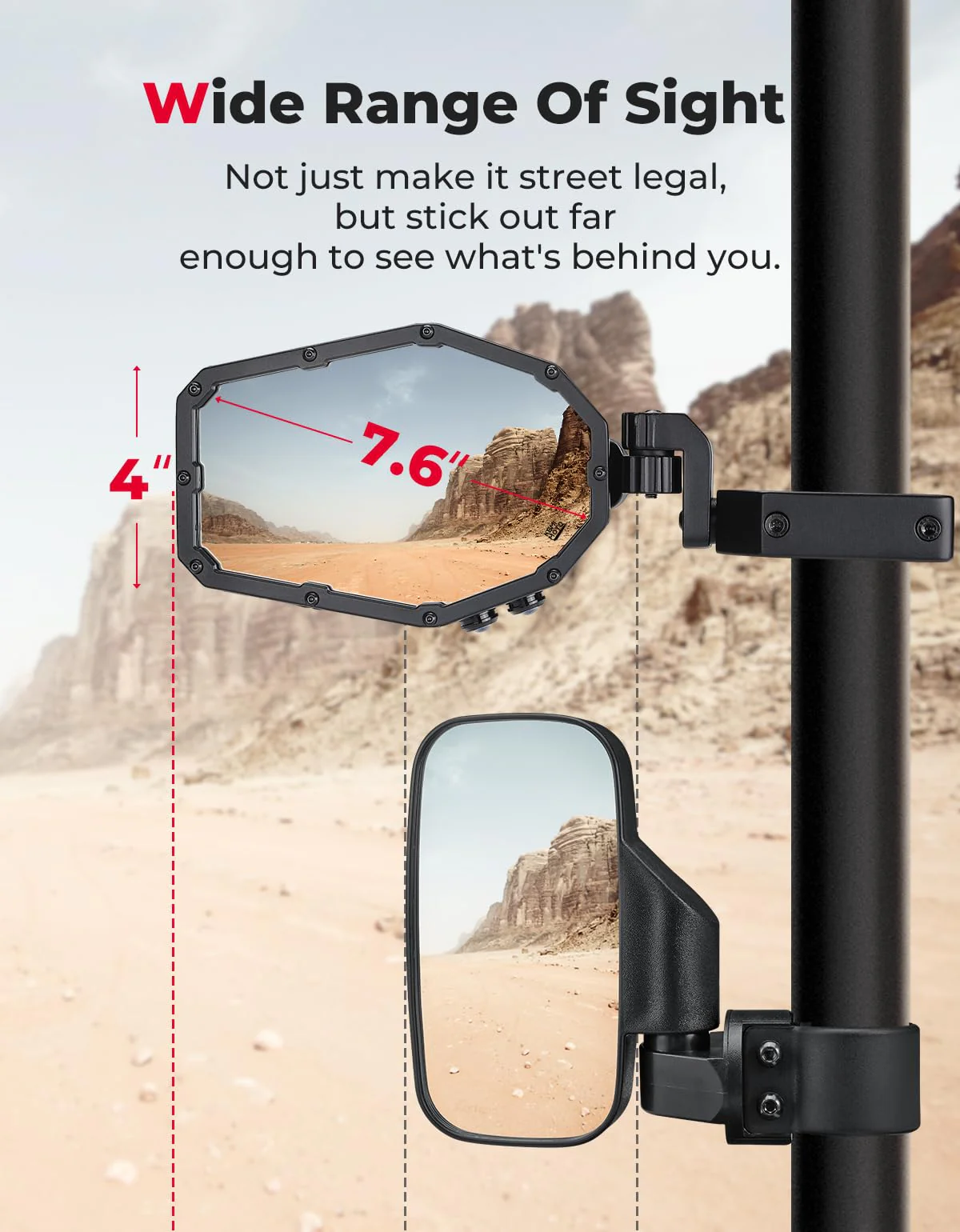 UTV LED Lighted Side Mirrors with Flowing Turn Signal for Polaris General XP 1000 - Image 6