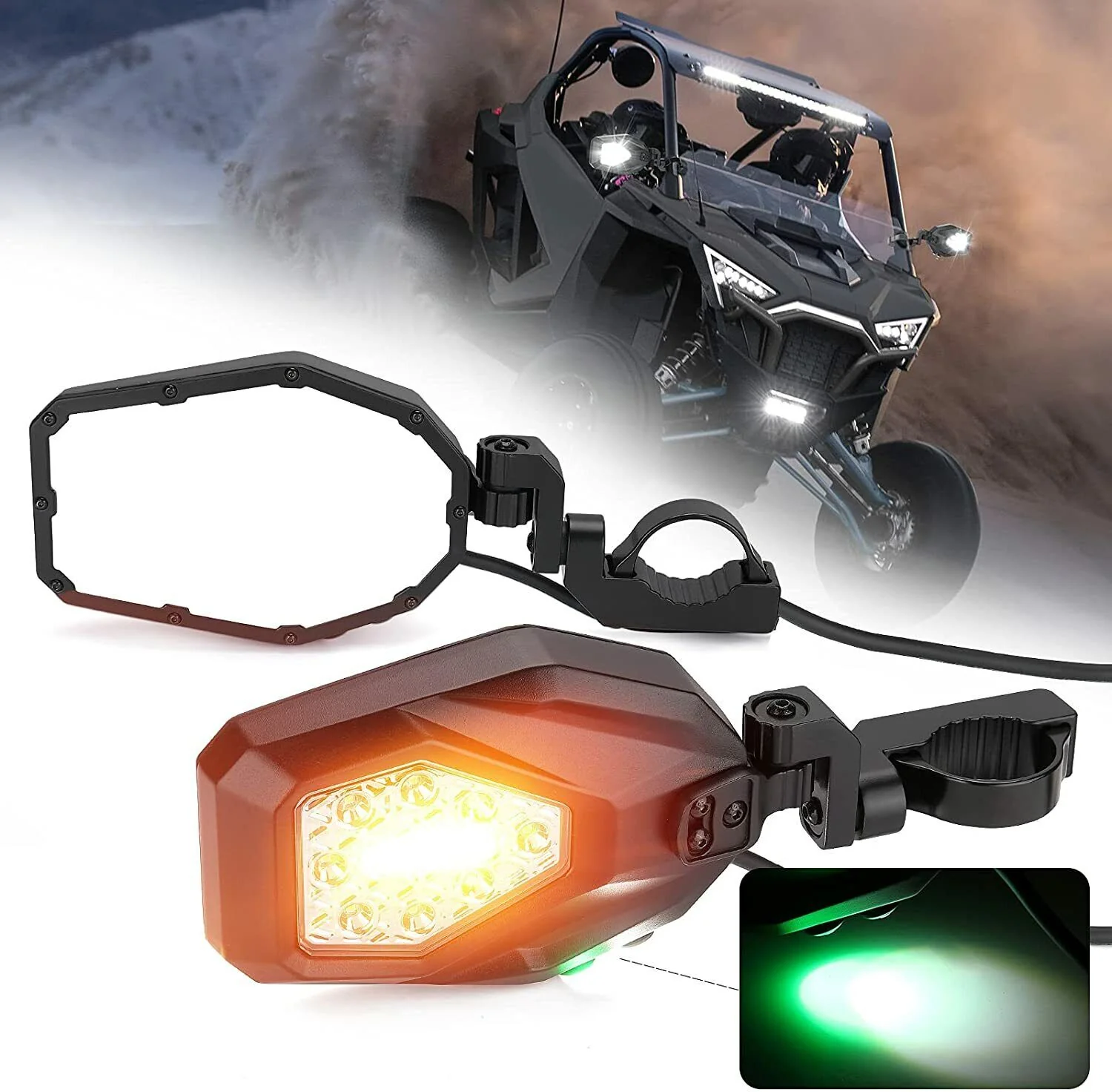 UTV LED Lighted Side Mirrors with Flowing Turn Signal for Polaris General XP 1000 - Image 8