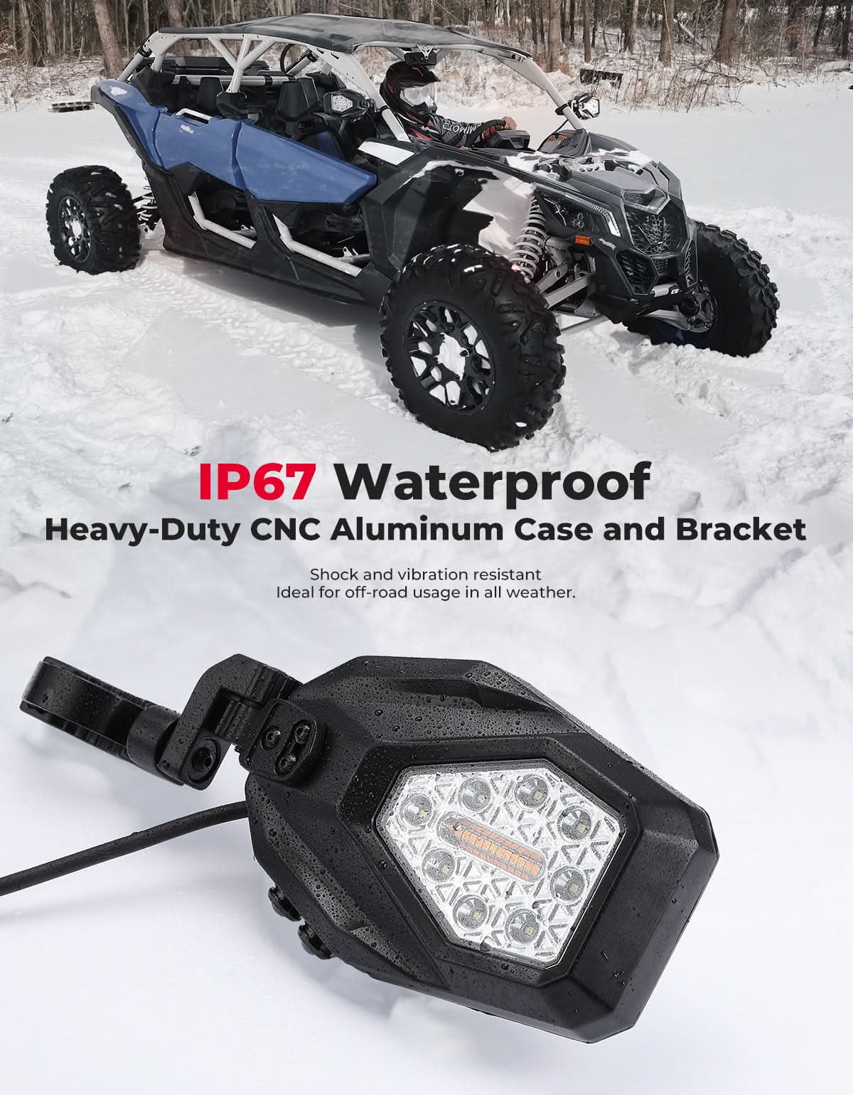 UTV LED Lighted Side Mirrors with Flowing Turn Signal for Polaris RZR Talon 1000 Can Am X3 - Image 7