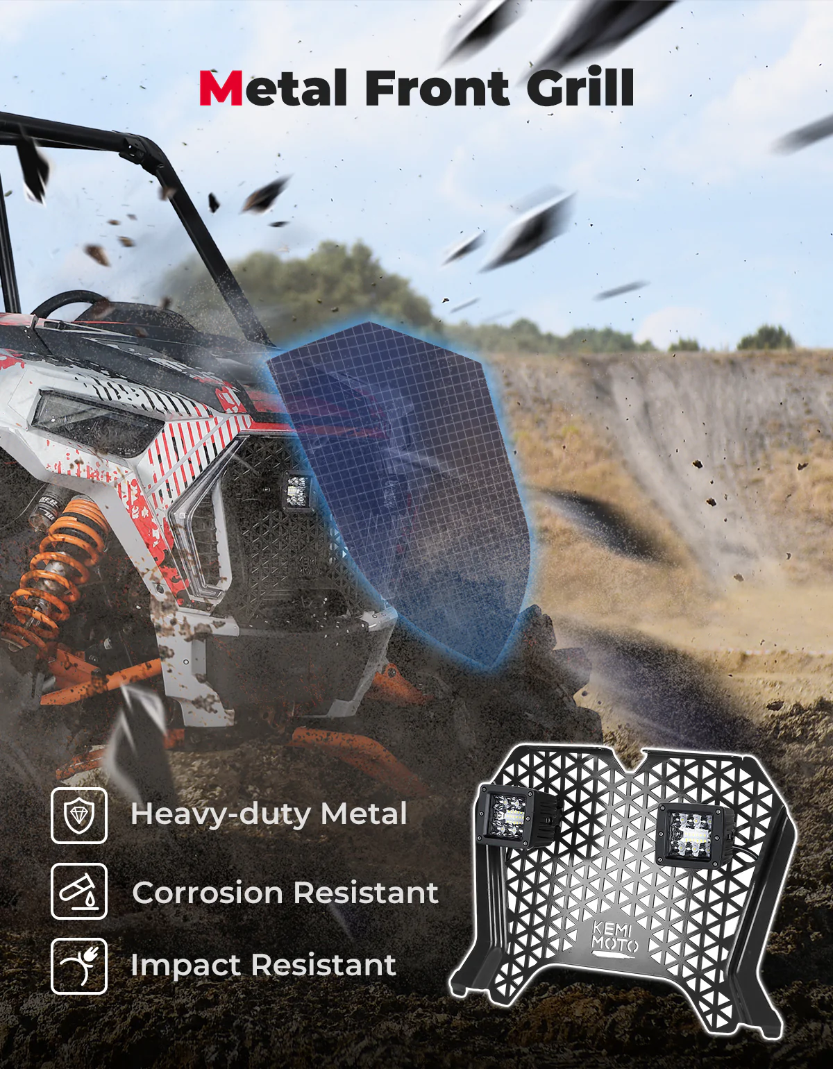 UTV Metal Front Grill Light for Polaris RZR XP 1000/Turbo - Image 3