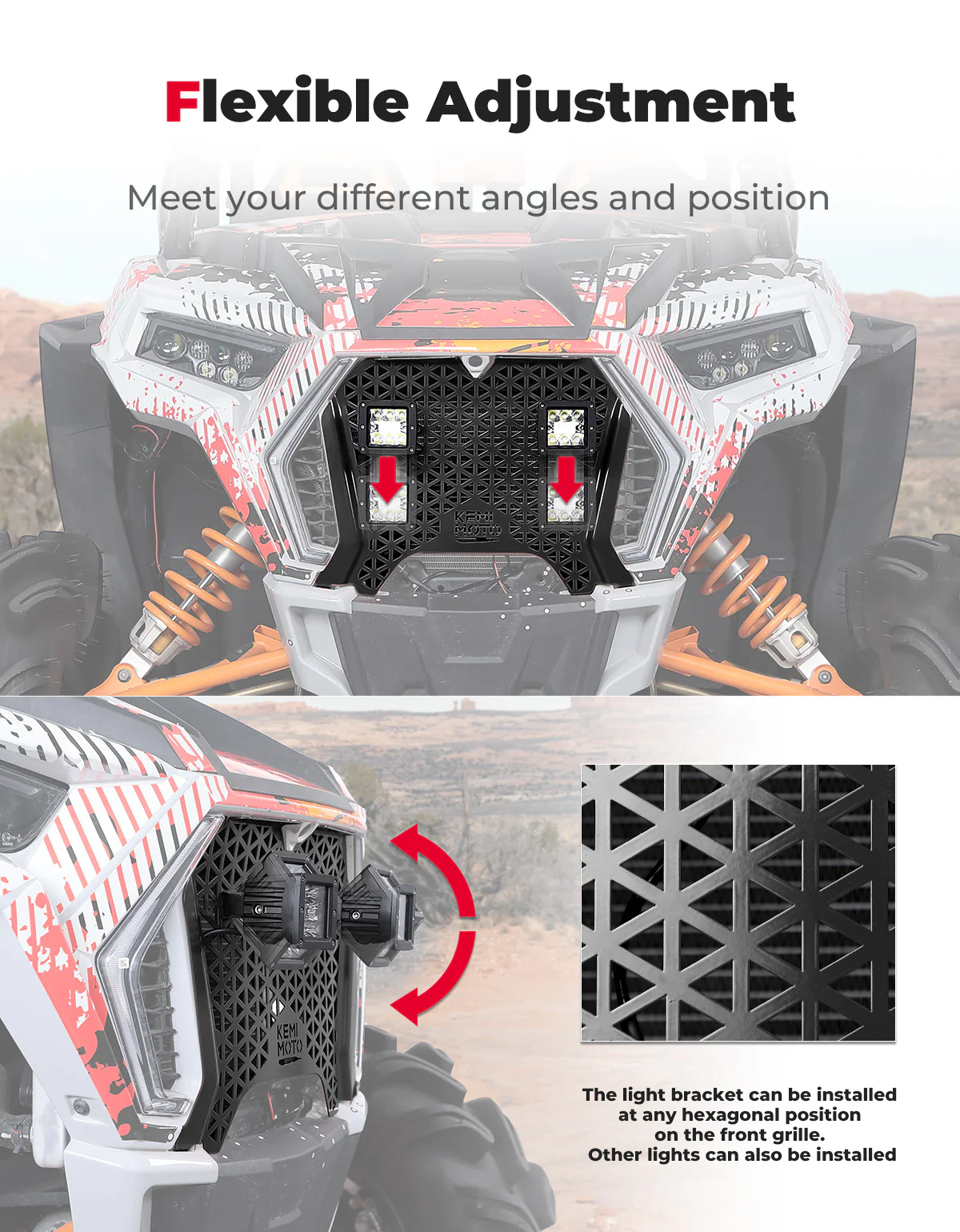UTV Metal Front Grill Light for Polaris RZR XP 1000/Turbo - Image 6