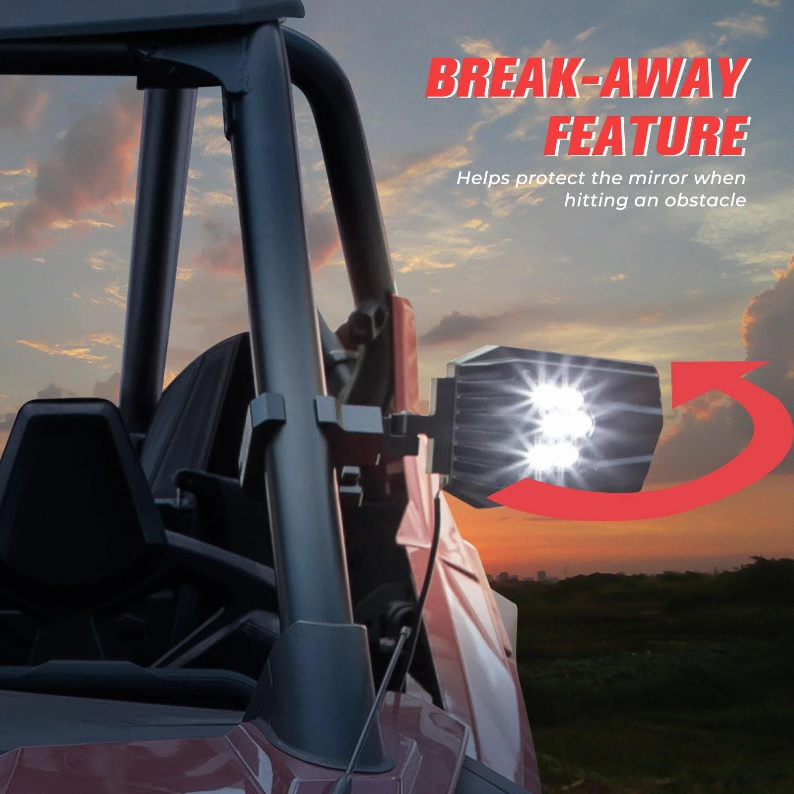 UTV Side Mirrors with light fit 1.5" - 2" Roll Bar - Image 4