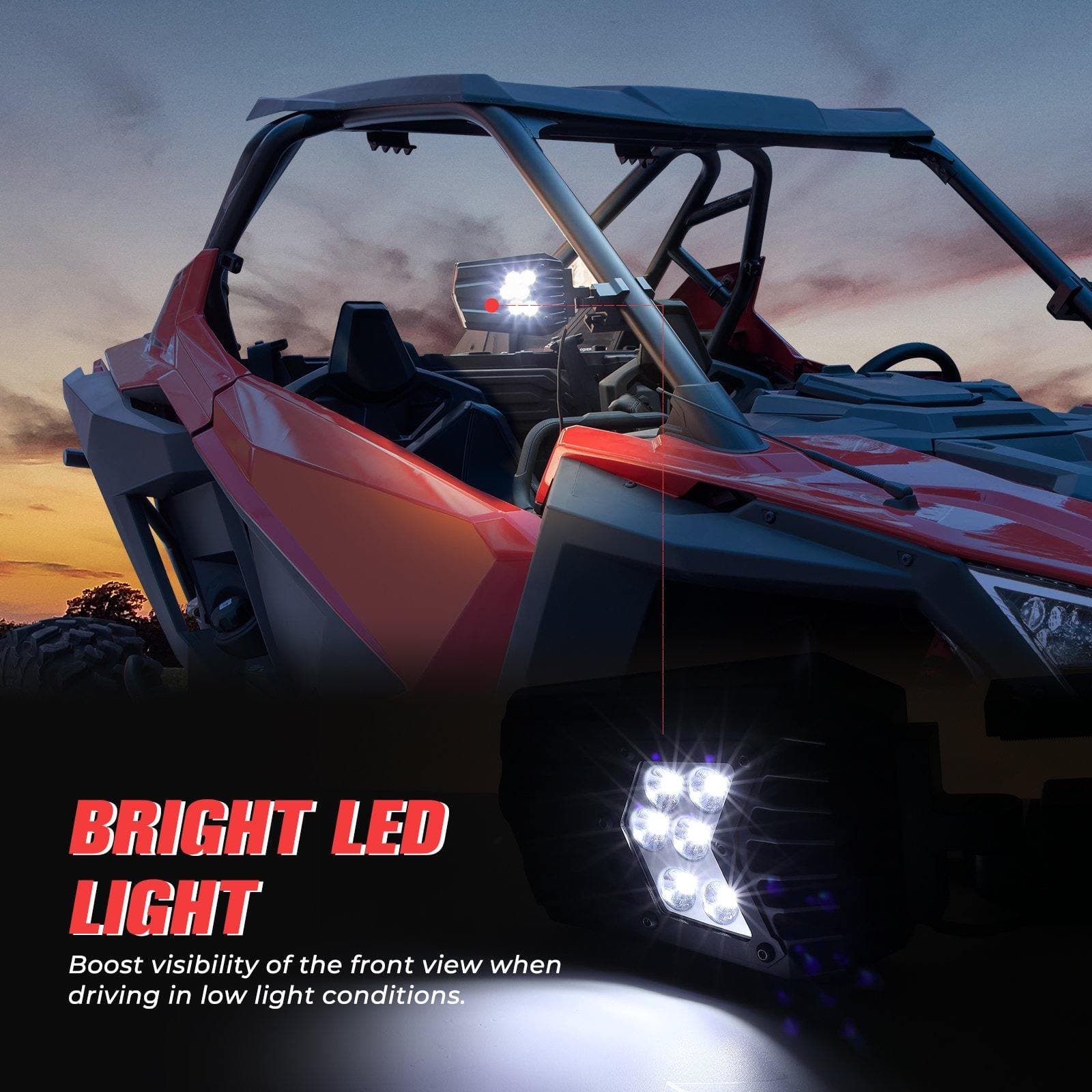 UTV Side Mirrors with light fit 1.5" - 2" Roll Bar - Image 5