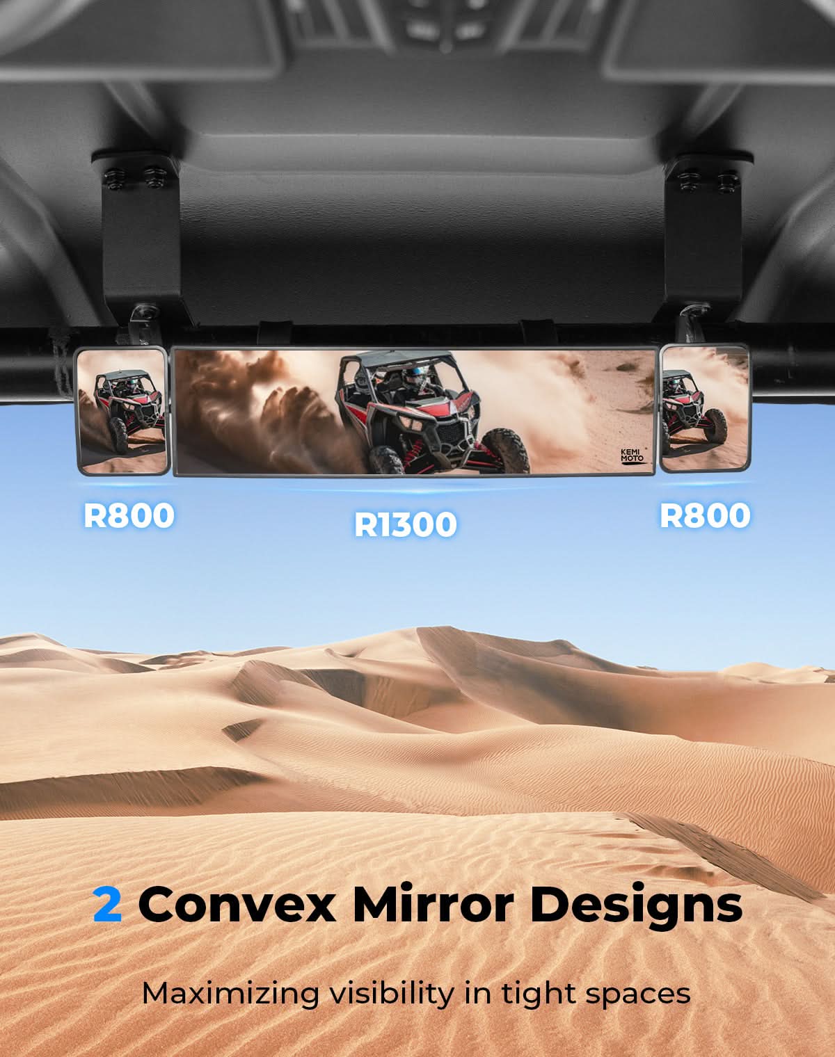 UTV Rear View Mirror 2 Convex Mirror with 1.5"-2" Sturdy Clamp - Image 2