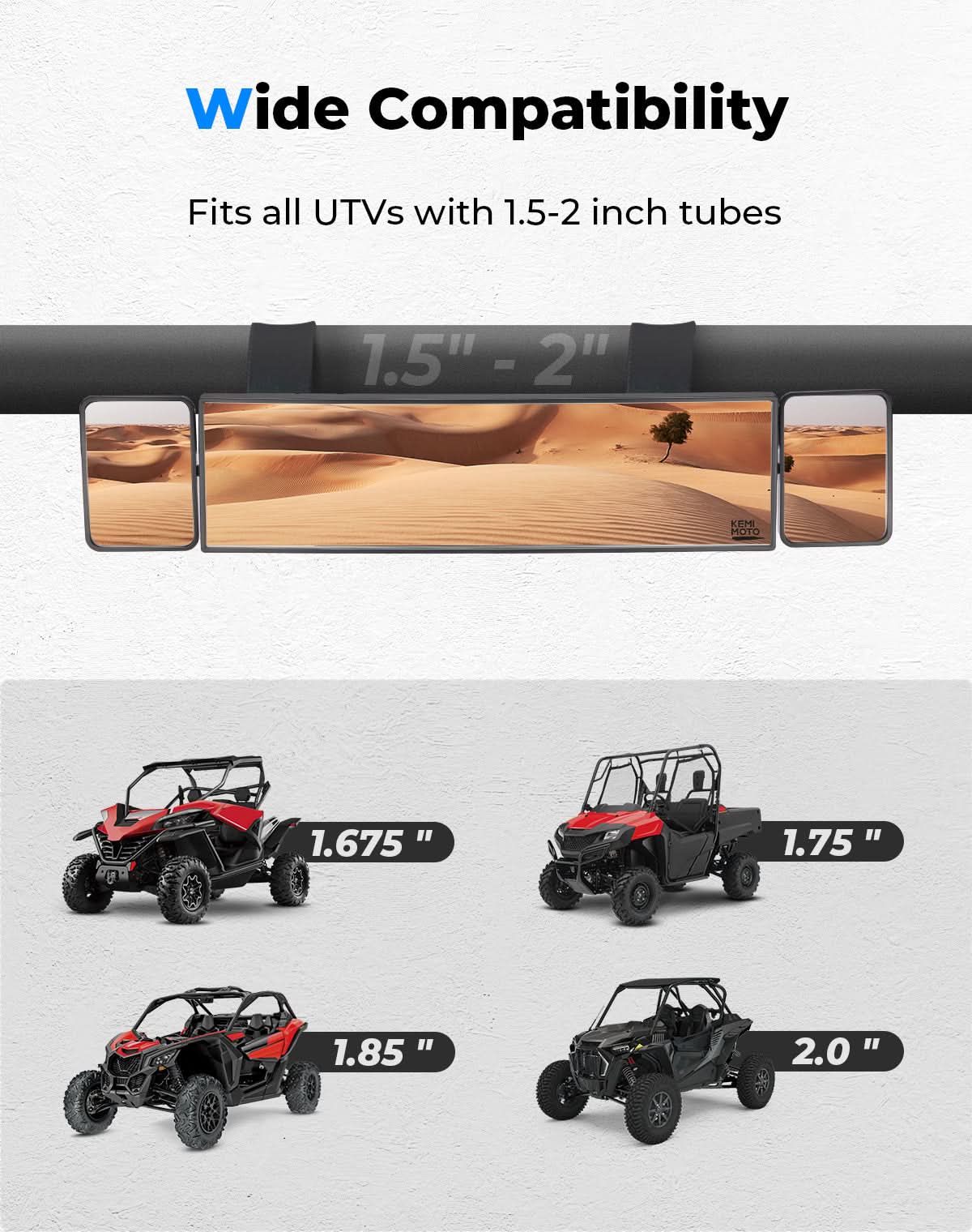 UTV Rear View Mirror 2 Convex Mirror with 1.5"-2" Sturdy Clamp - Image 4