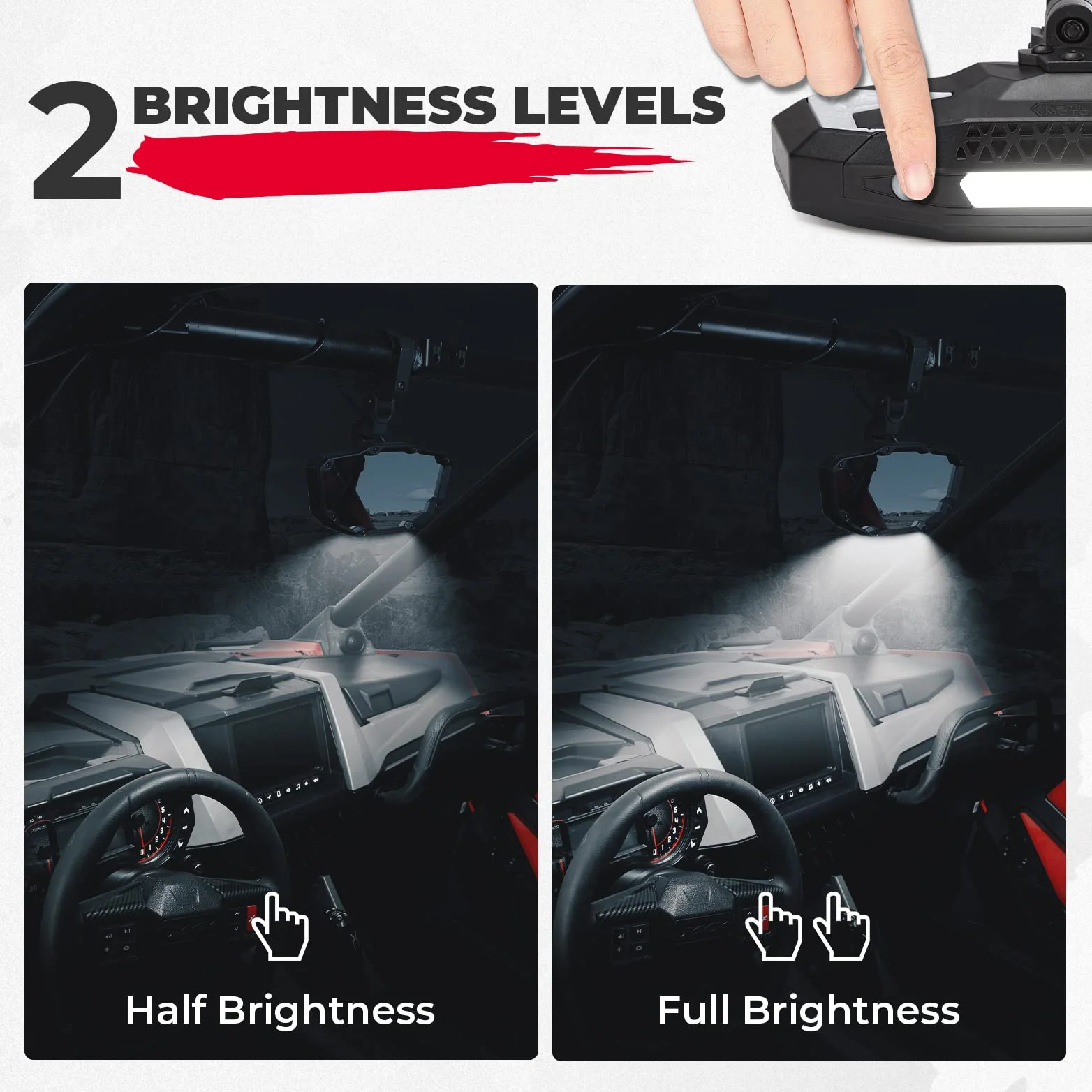 Rear View Mirror with Light Built-in Rechargeable Battery for 1.65" -2" Roll Bar - Image 2