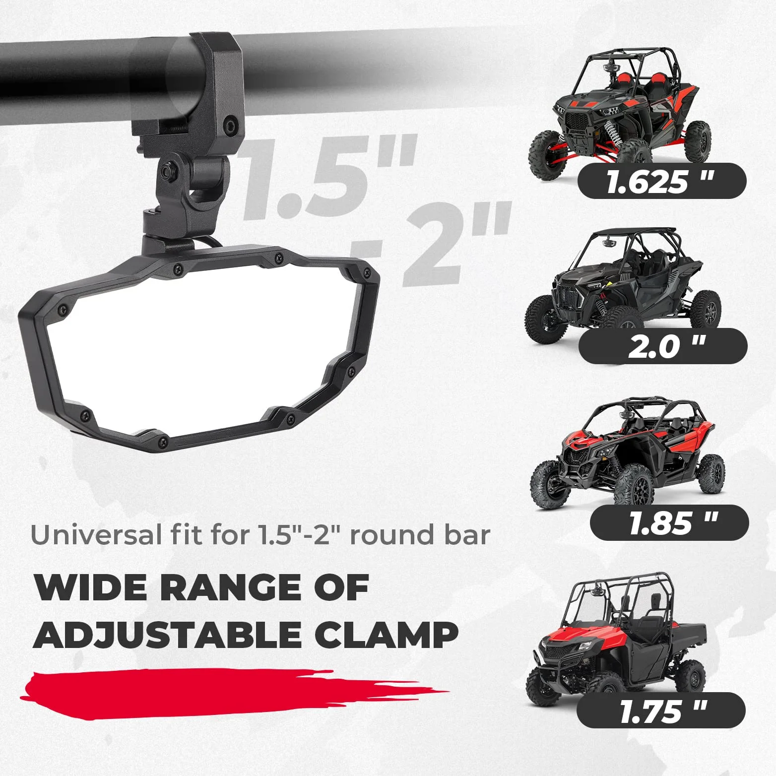 Rear View Mirror with Light Built-in Rechargeable Battery for 1.65" -2" Roll Bar - Image 3