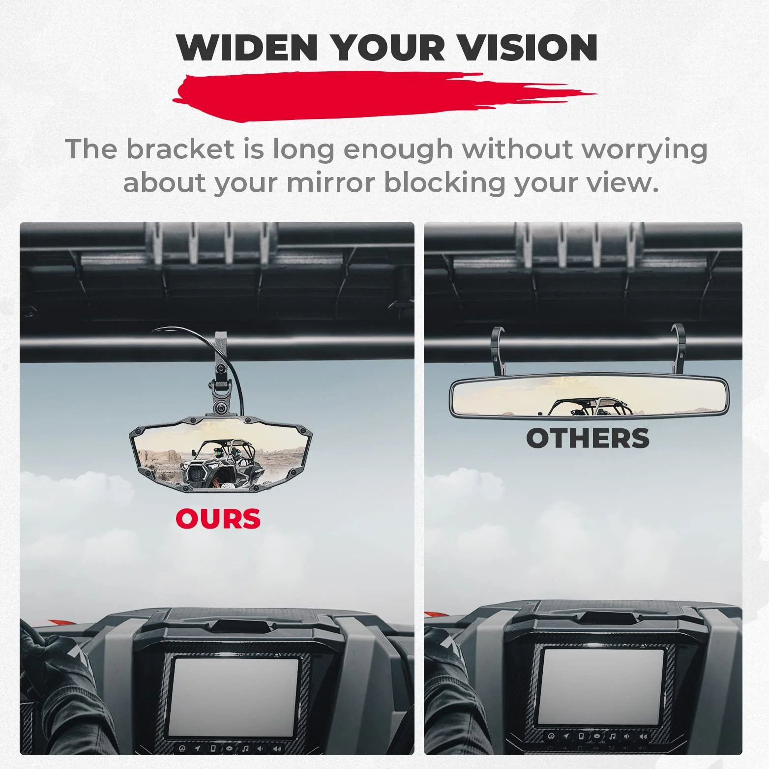 Rear View Mirror with Light Built-in Rechargeable Battery for 1.65" -2" Roll Bar - Image 4