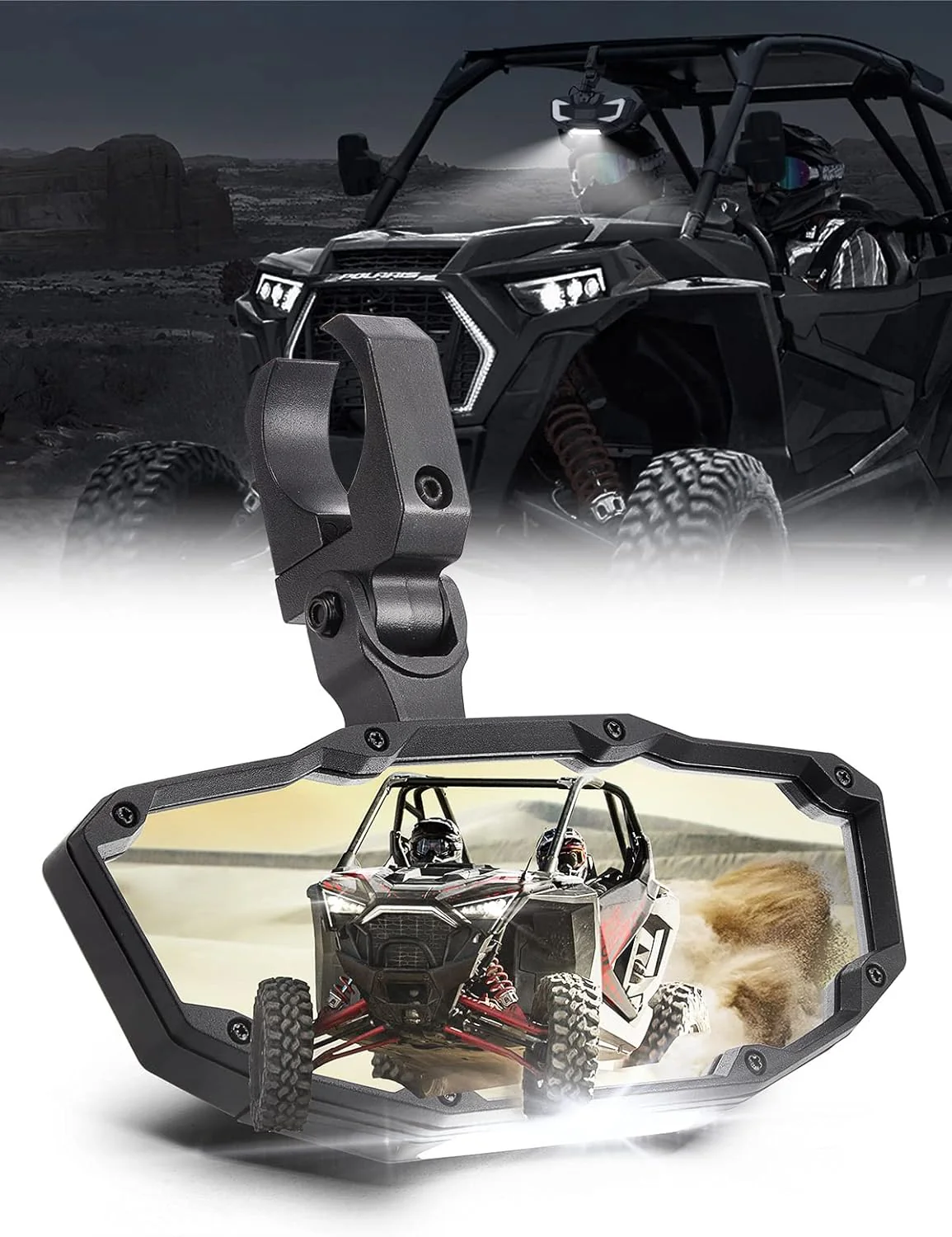 Rear View Mirror with Light Built-in Rechargeable Battery for 1.65" -2" Roll Bar - Image 8