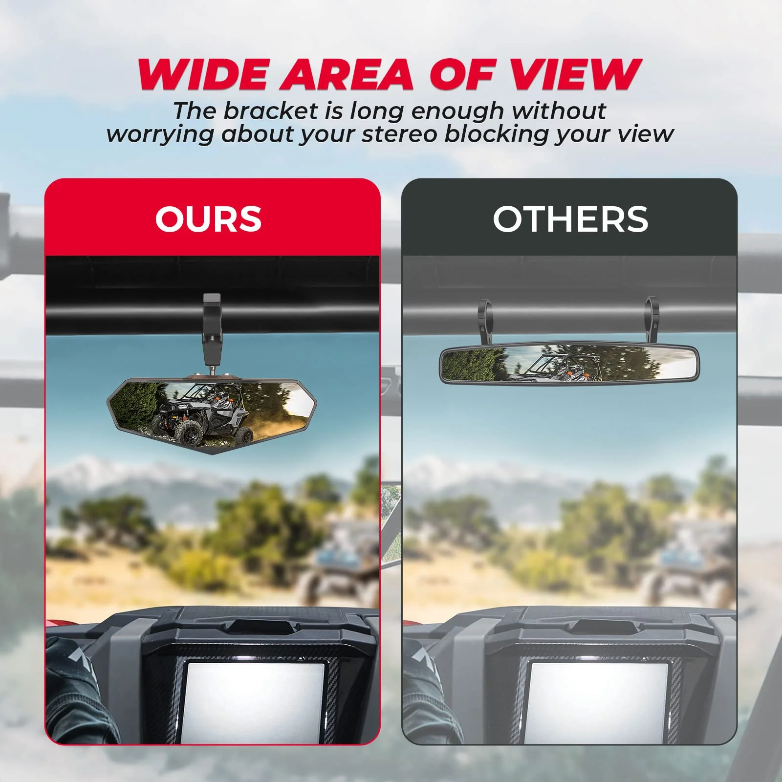 UTV Rear View Mirror for 1.6"-2" Roll Bar Cages - Image 2