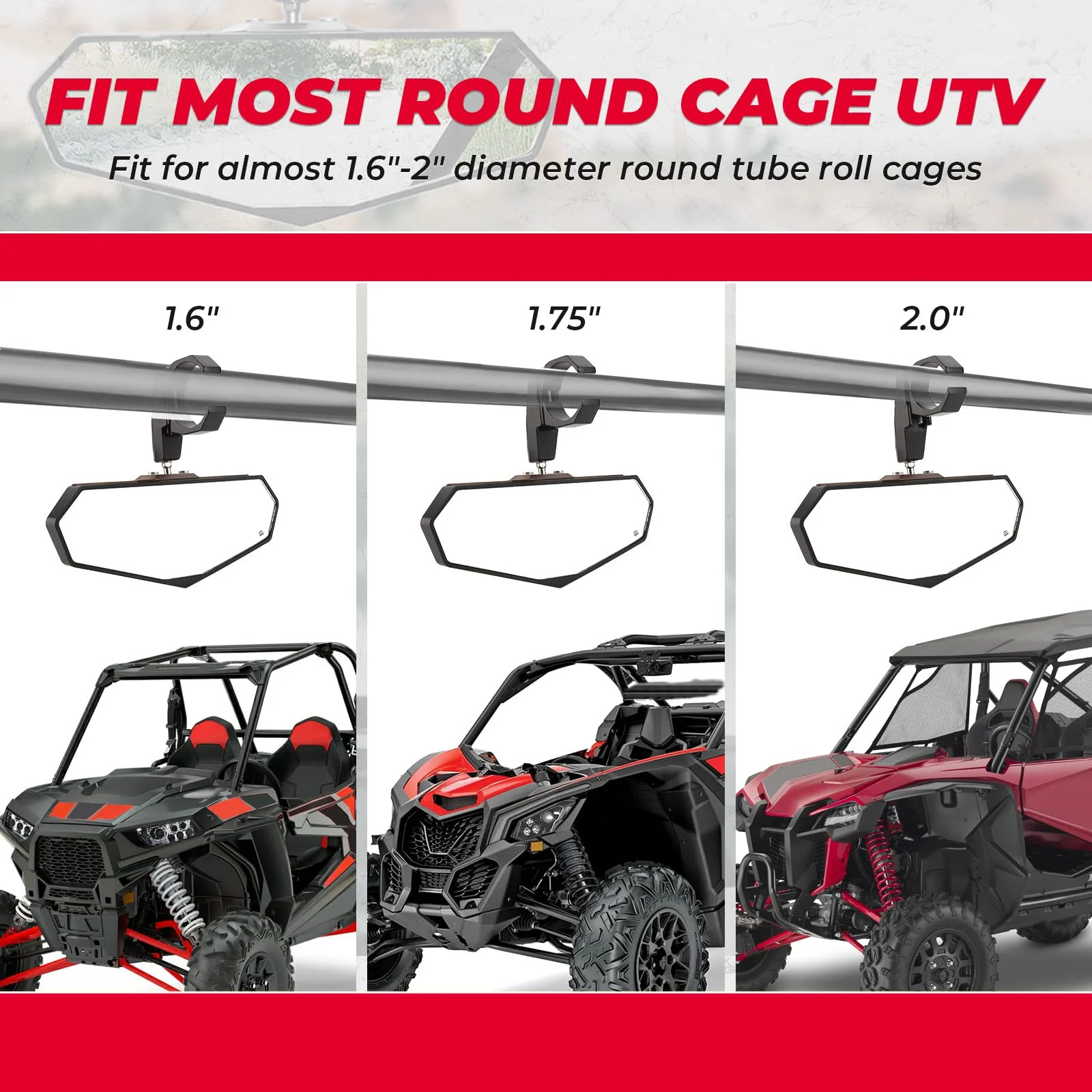 UTV Rear View Mirror for 1.6"-2" Roll Bar Cages - Image 3
