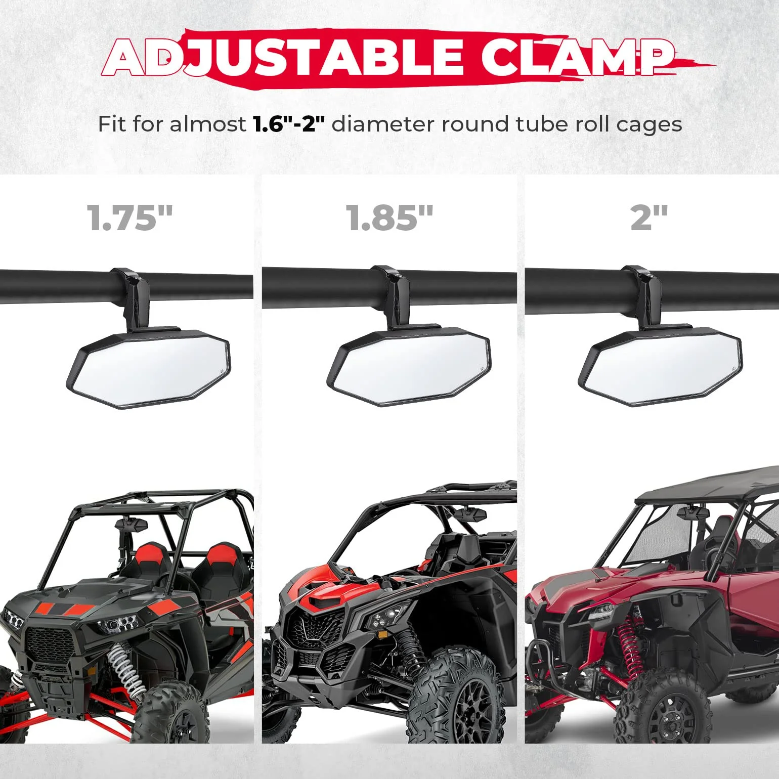 Upgraded UTV Rear View Mirror for 1.6"-2" Roll Bar Mount - Image 3